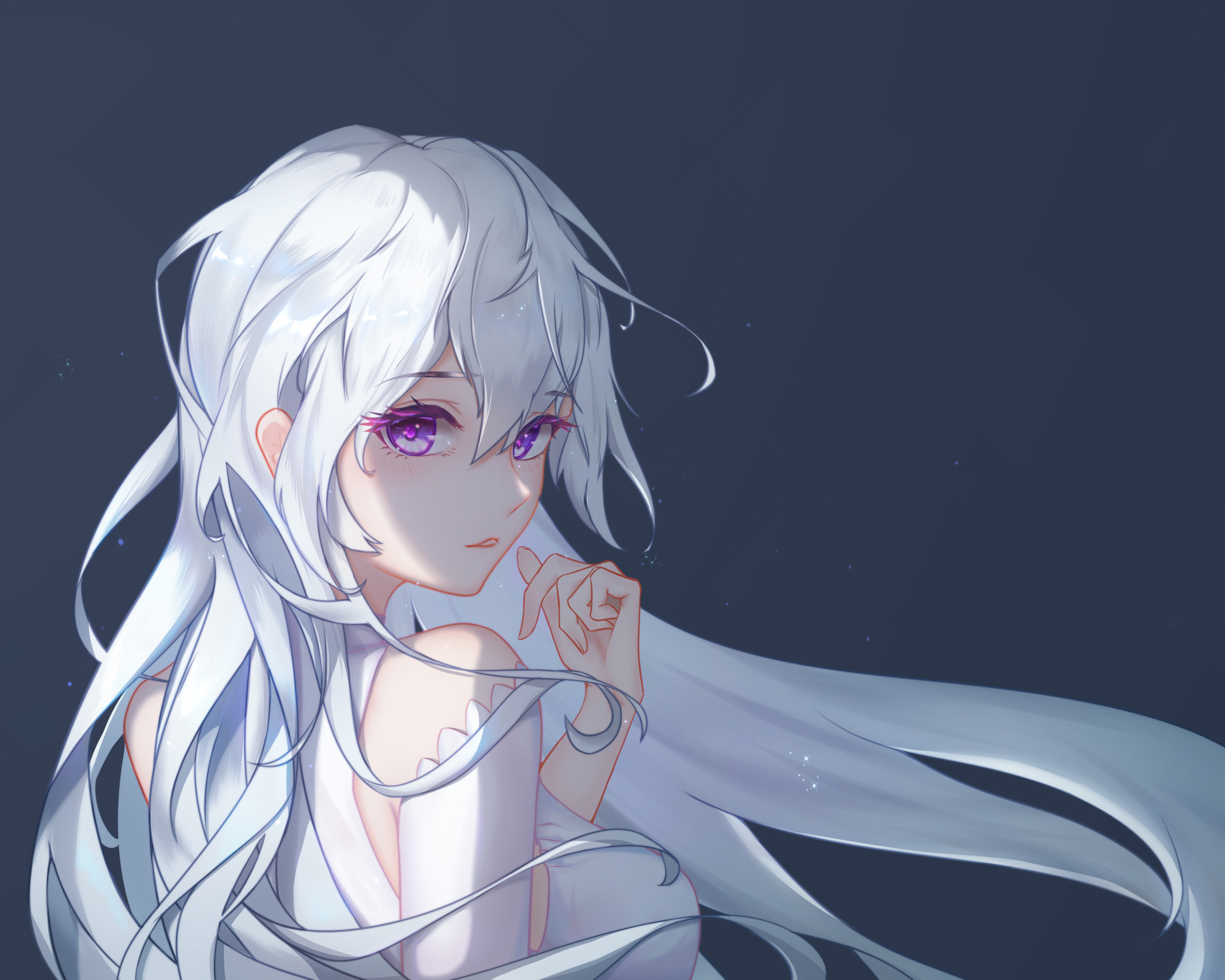 Girl with long white hair and purple eyes HD Wallpaper