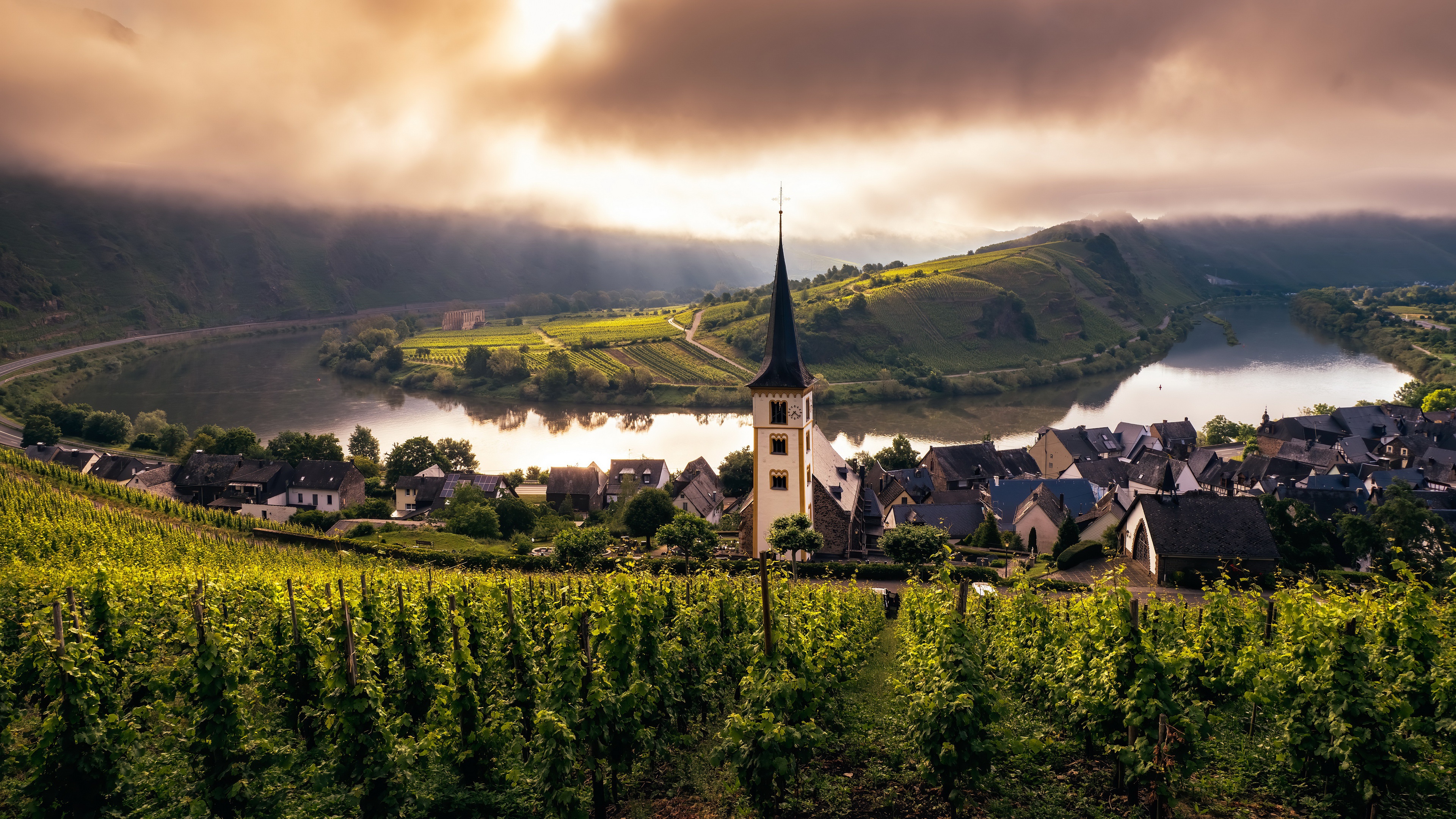 Germany 4K Vineyard River Church HD Wallpaper