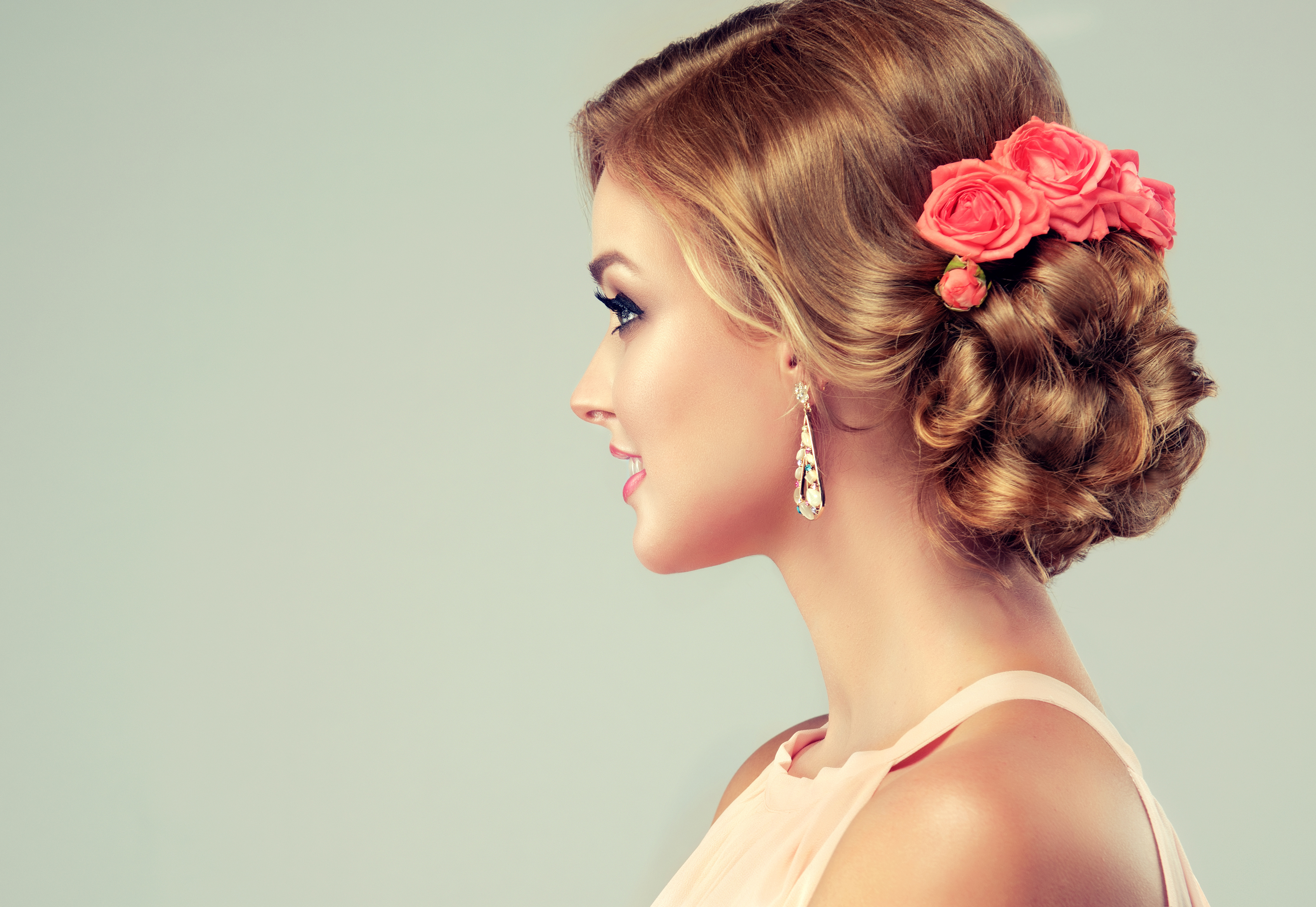 Elegant Woman with Rose Hair Accessory 4K HD Wallpaper