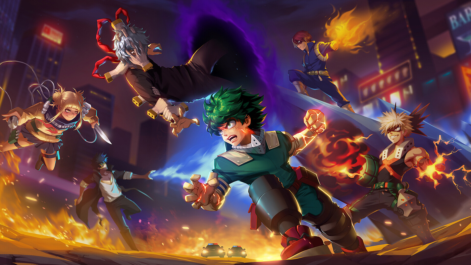 My Hero Academia: Izuku Midoriya, Shigaraki, and others in battle HD Wallpaper