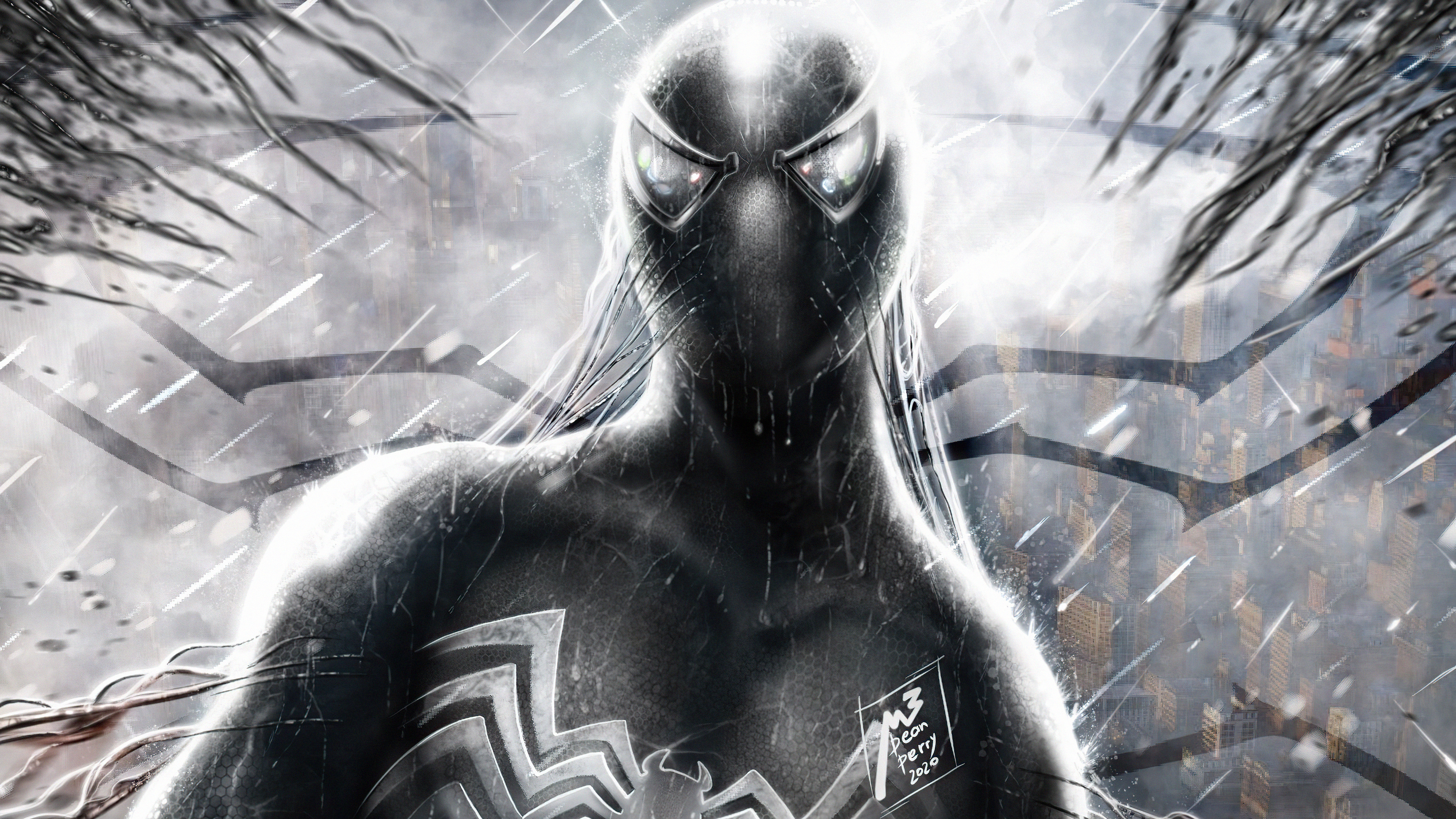 Spider-Man from Marvel Comics in Black Suit 4K HD Wallpaper