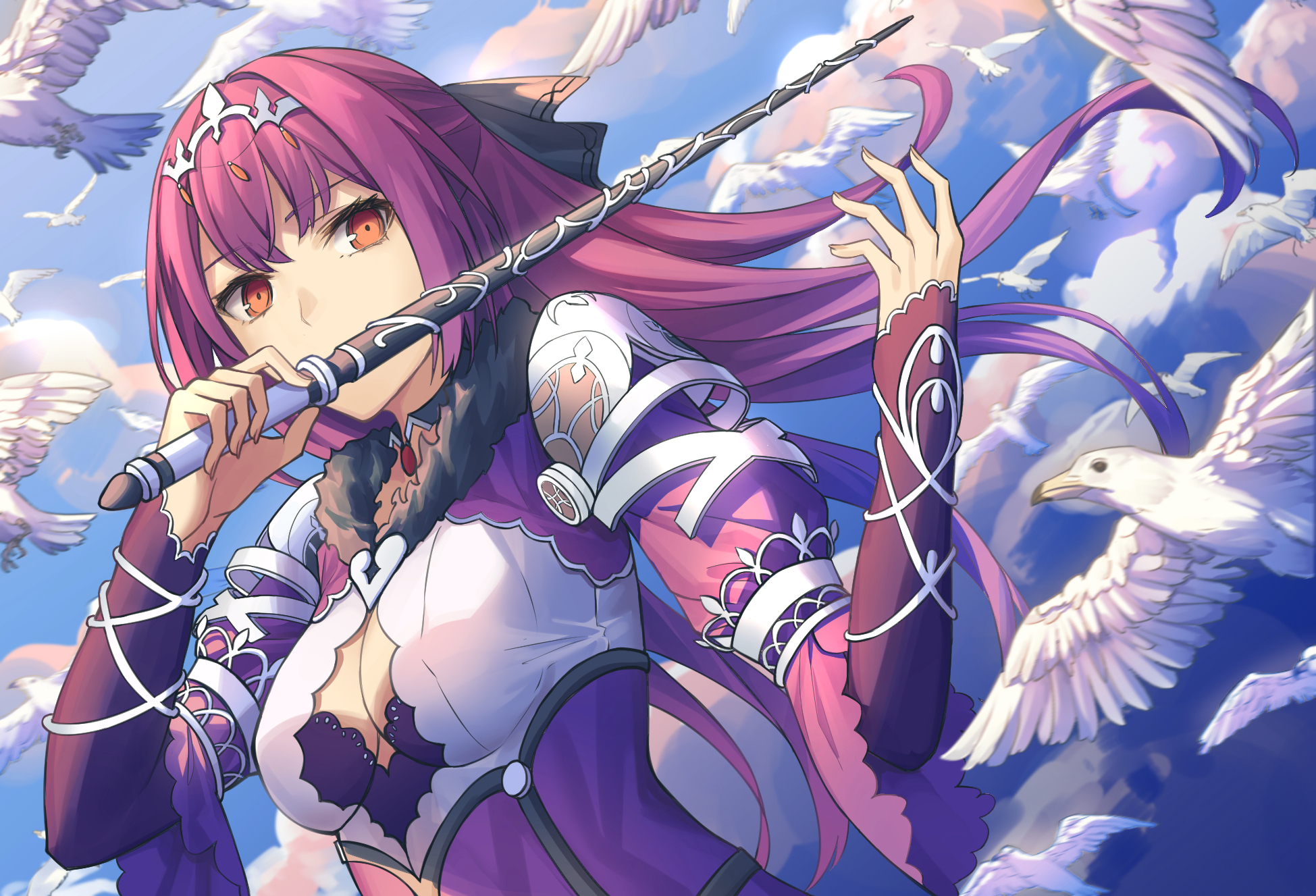 Scathach from Fate/Grand Order with Wand and Birds HD Wallpaper