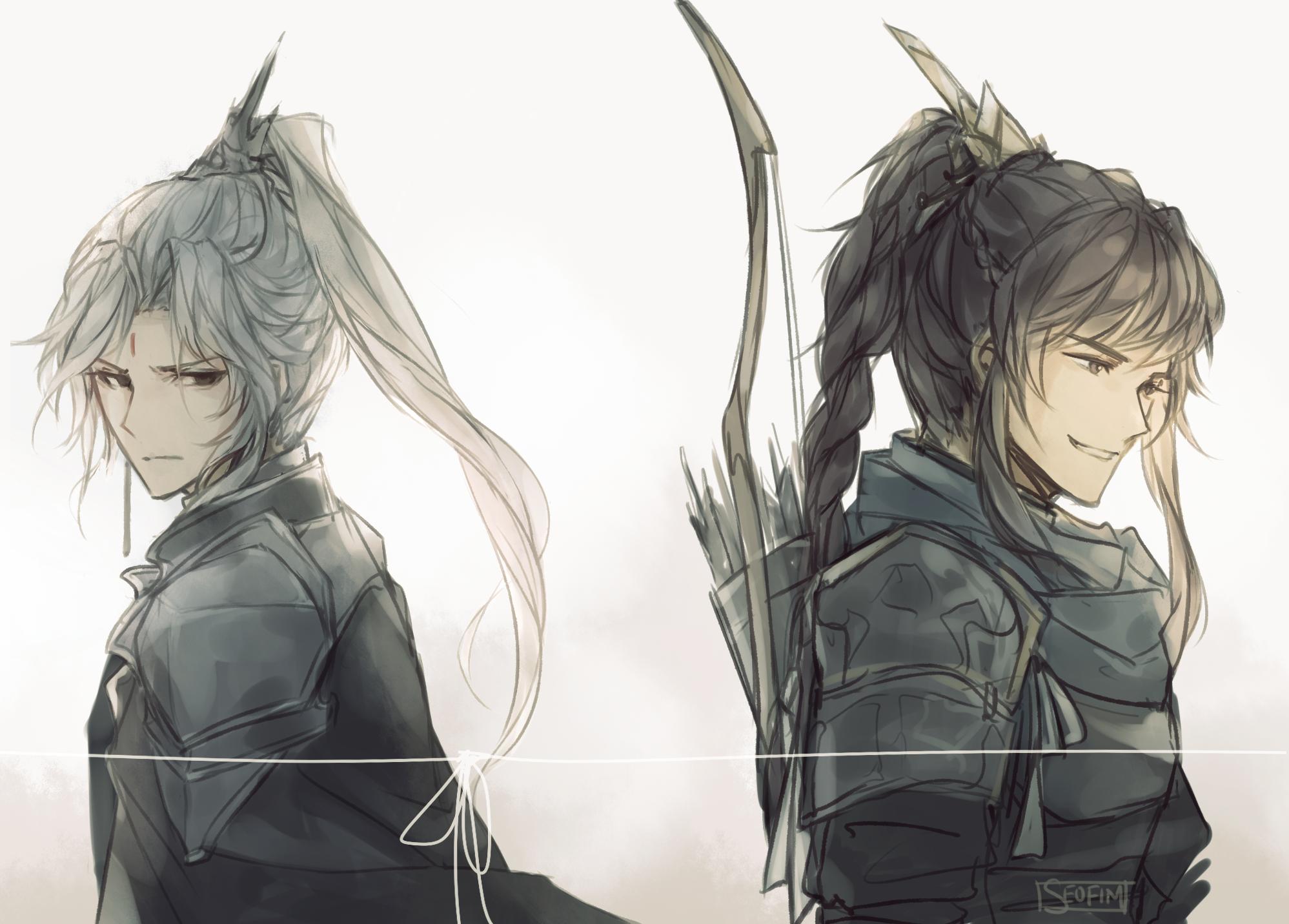 Two men in armor with bows and arrows HD Wallpaper