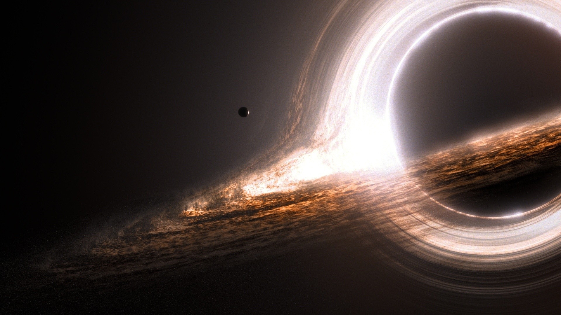 Gargantua black hole from Interstellar with a planet HD Wallpaper