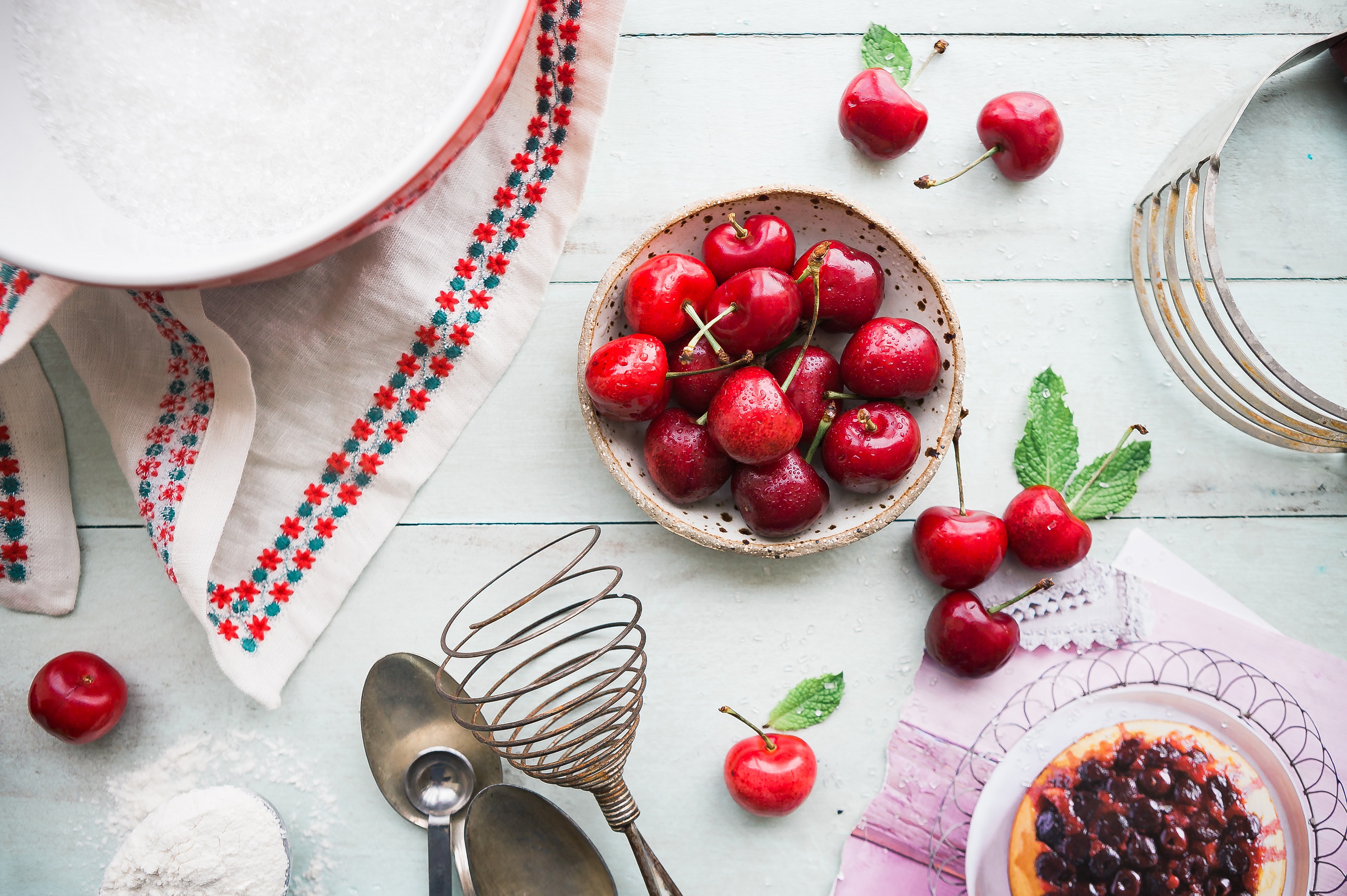 Cherries and Baking Utensils Still Life 4K HD Wallpaper