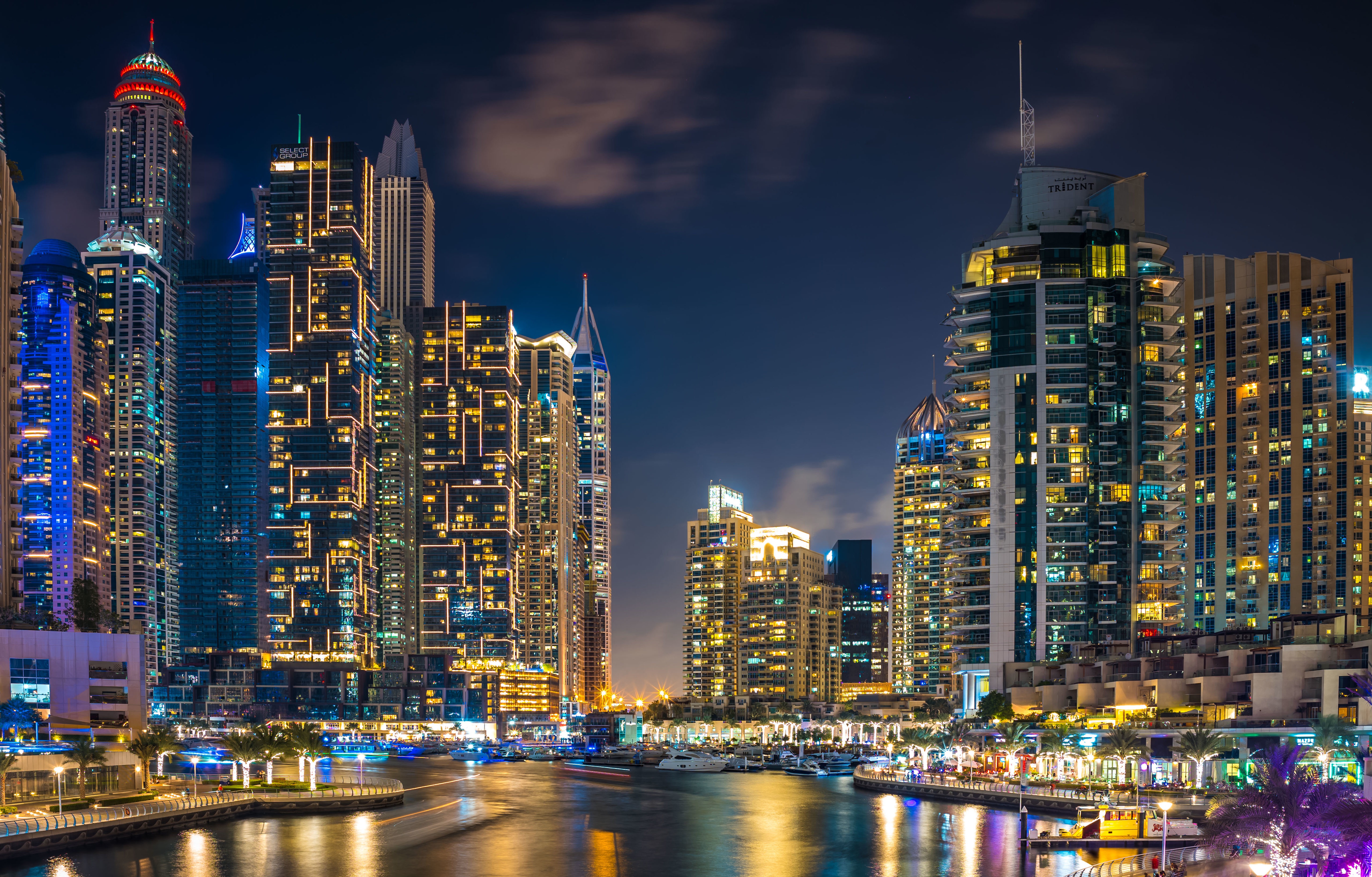 Dubai skyscrapers at night, United Arab Emirates HD Wallpaper