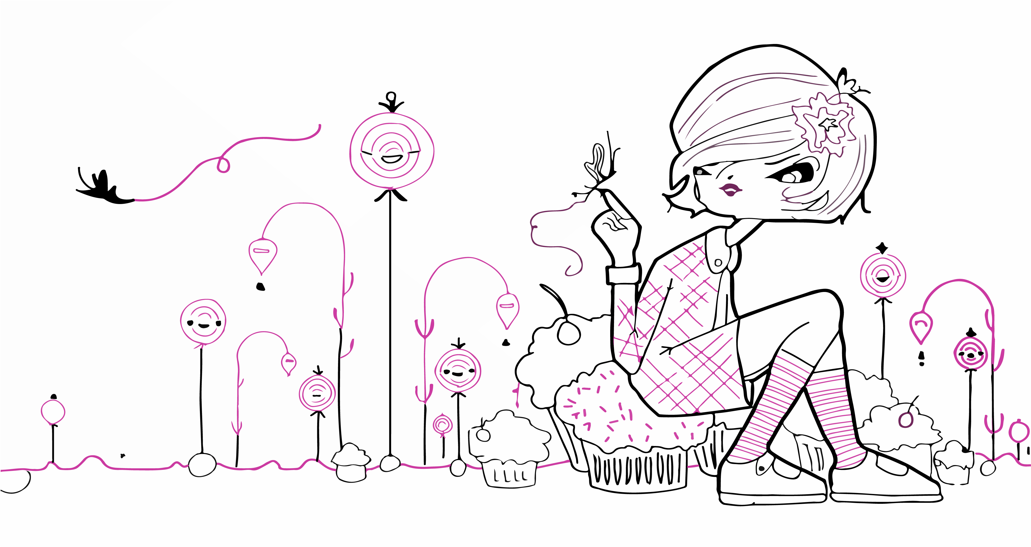 Girl with flower in hair and cupcakes 4K HD Wallpaper