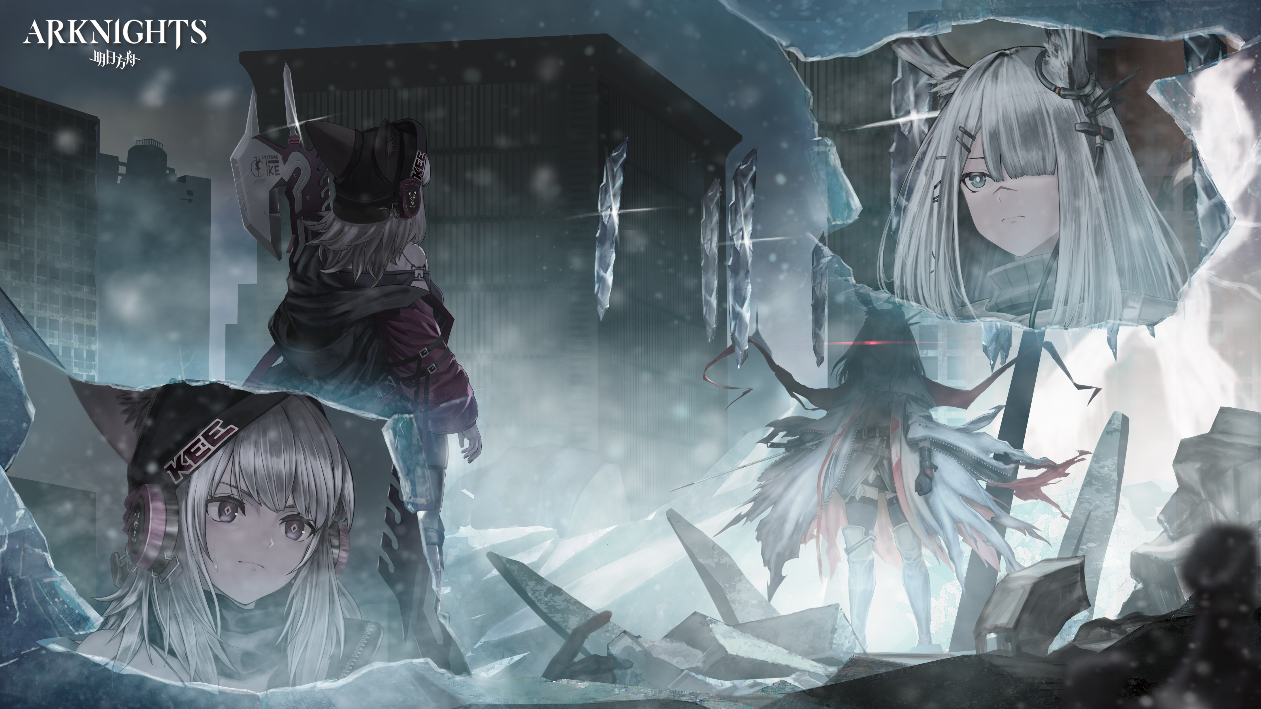 Arknights characters in a frozen city HD Wallpaper