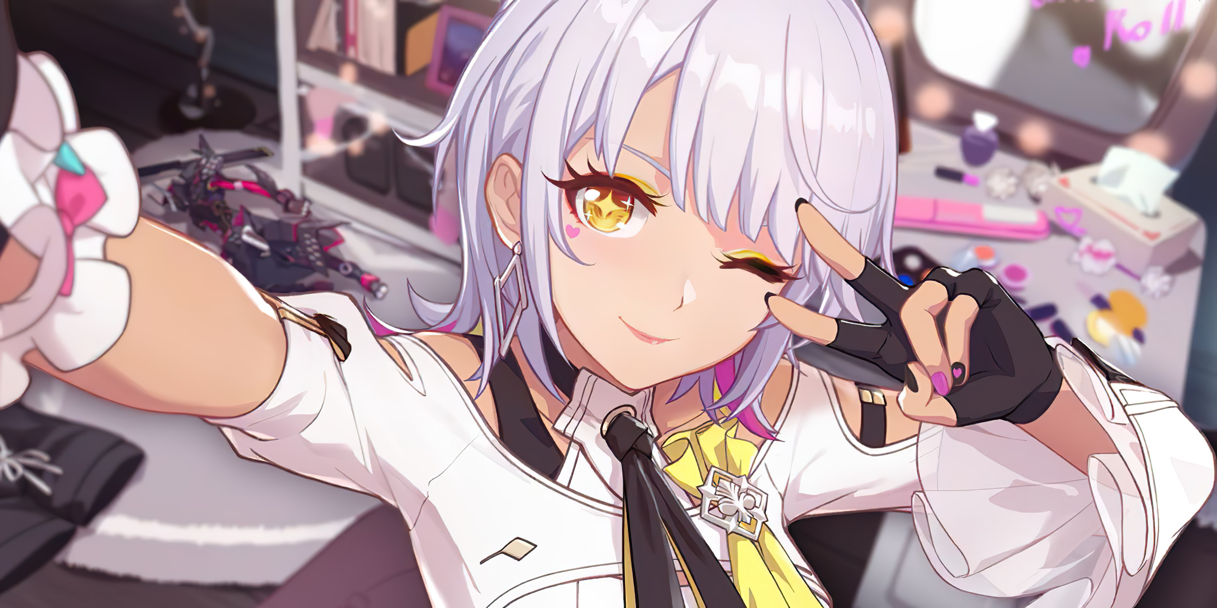 Carol Pepper from Post Honkai Odyssey doing makeup HD Wallpaper
