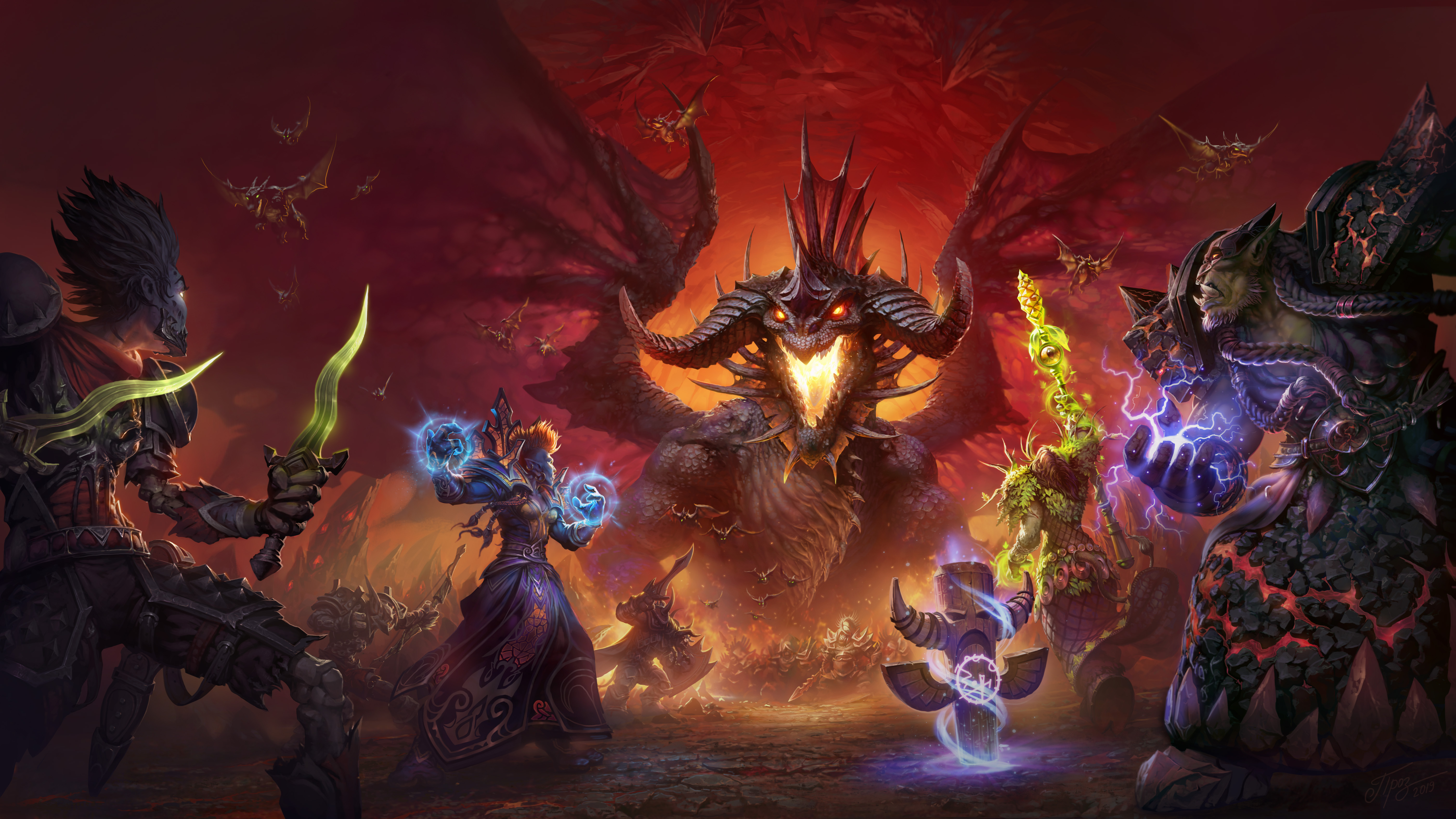 Dragon Lord Deathwing and Heroes from World of Warcraft HD Wallpaper