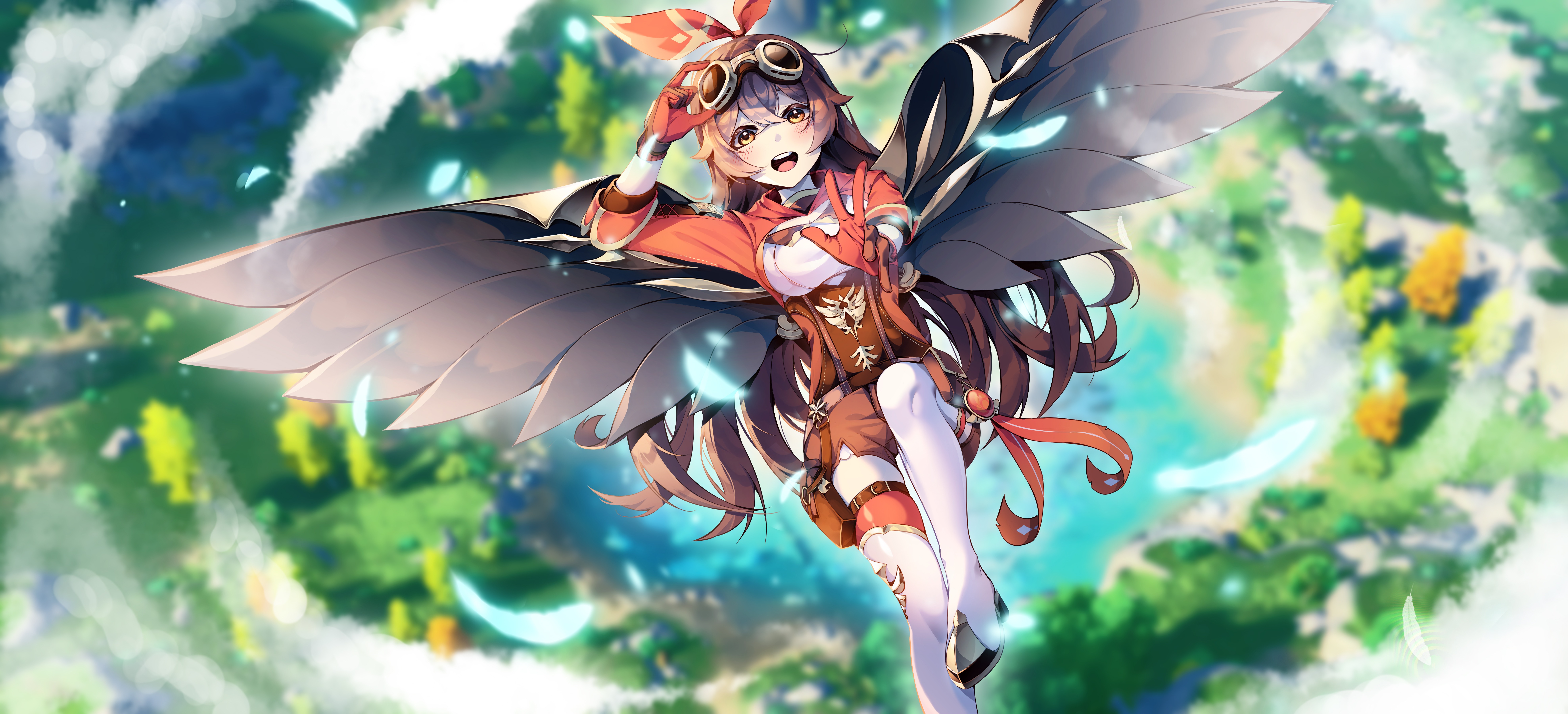 Amber from Genshin Impact with wings HD Wallpaper