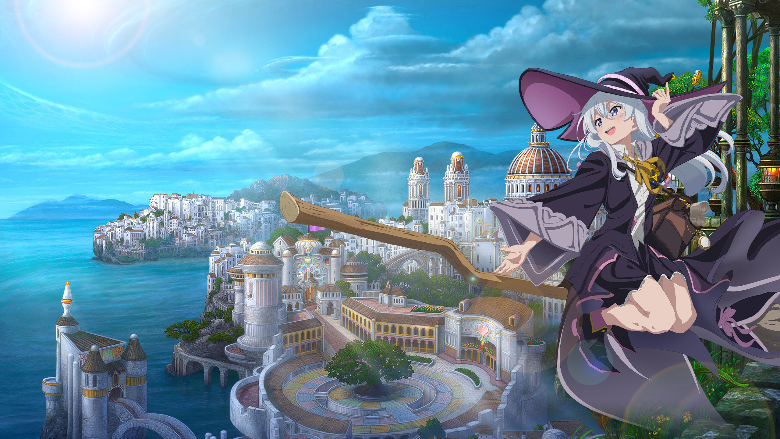 Elaina from The Journey of Elaina flying on a broomstick HD Wallpaper