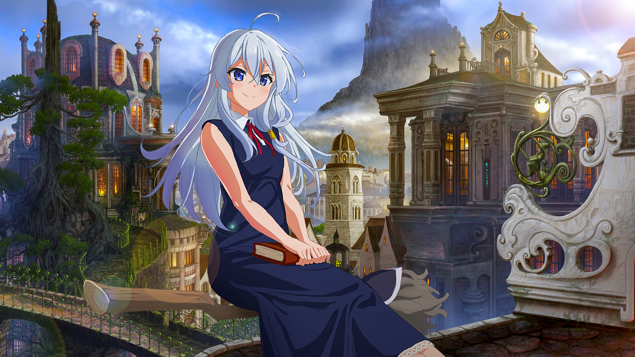 Elaina from The Journey of Elaina in a fantasy town HD Wallpaper
