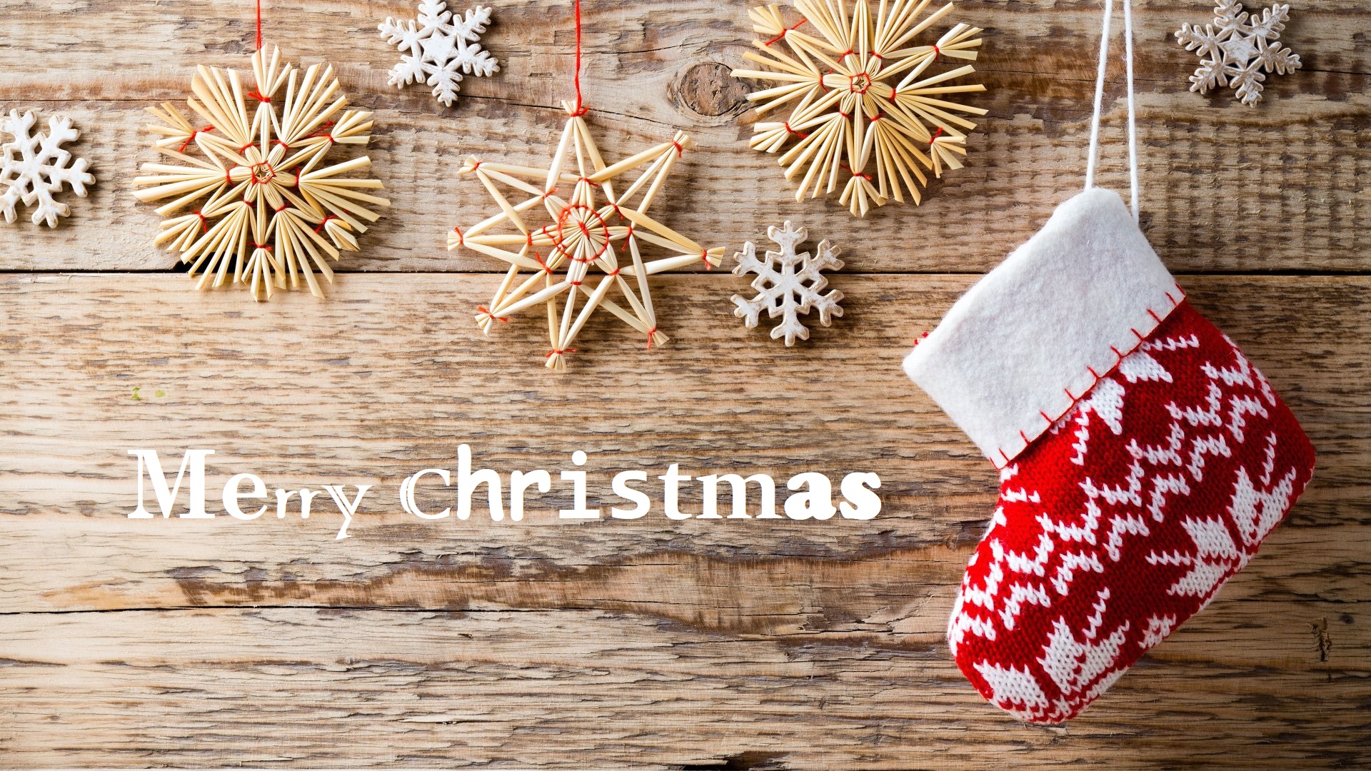 Merry Christmas with ornaments and stocking HD Wallpaper