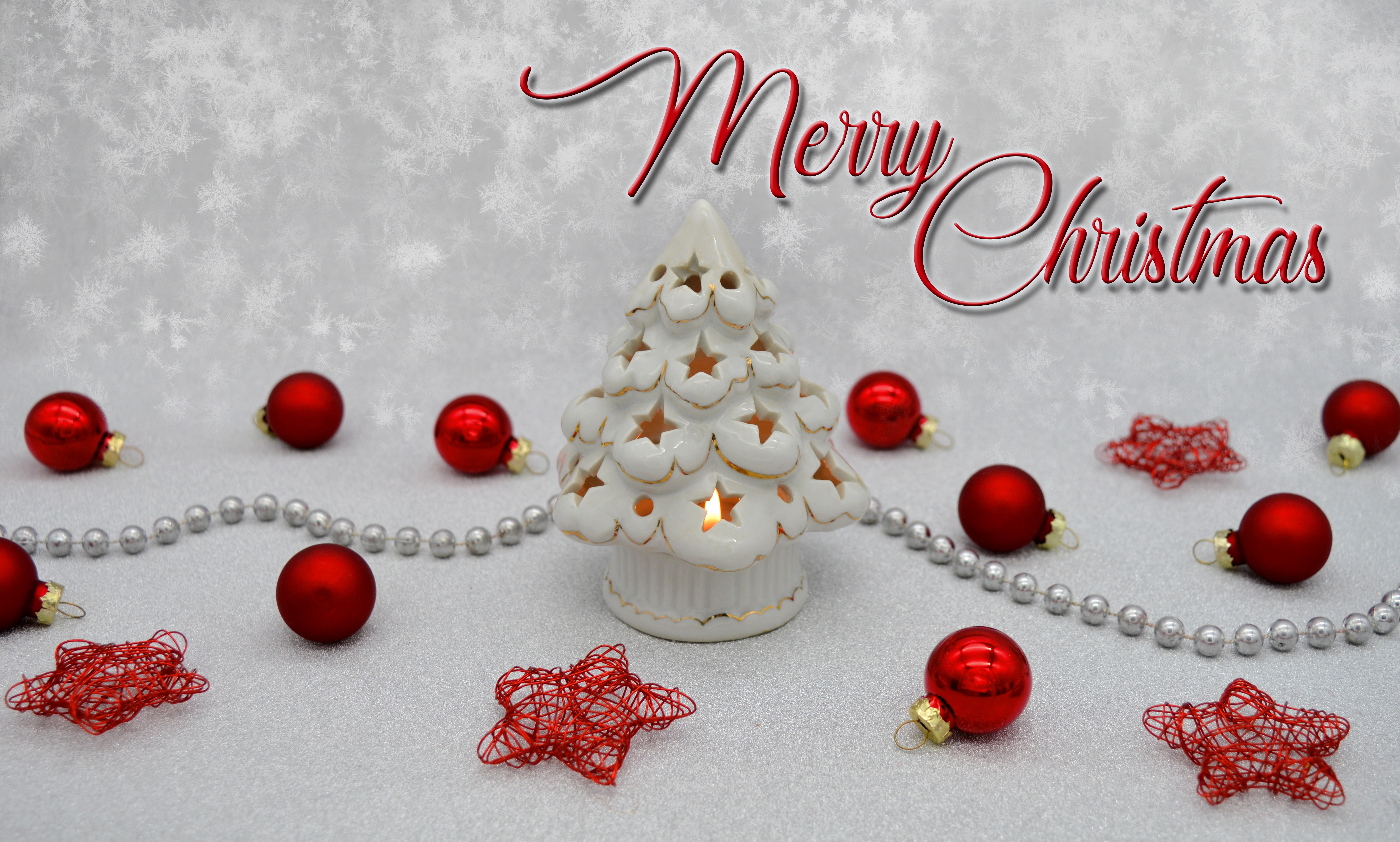 Merry Christmas with Ornaments and Tree HD Wallpaper