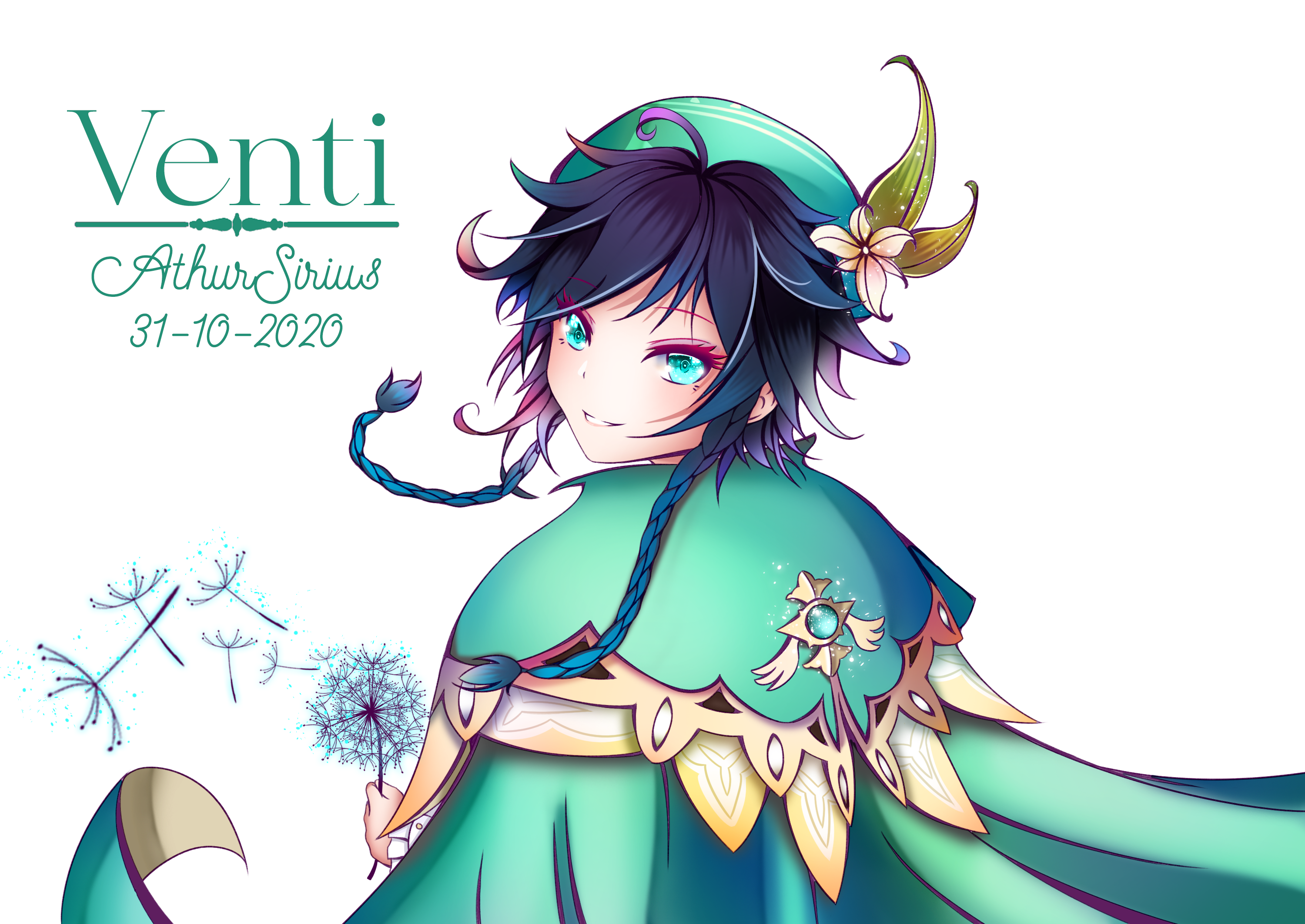 Venti from Genshin Impact holding dandelions HD Wallpaper