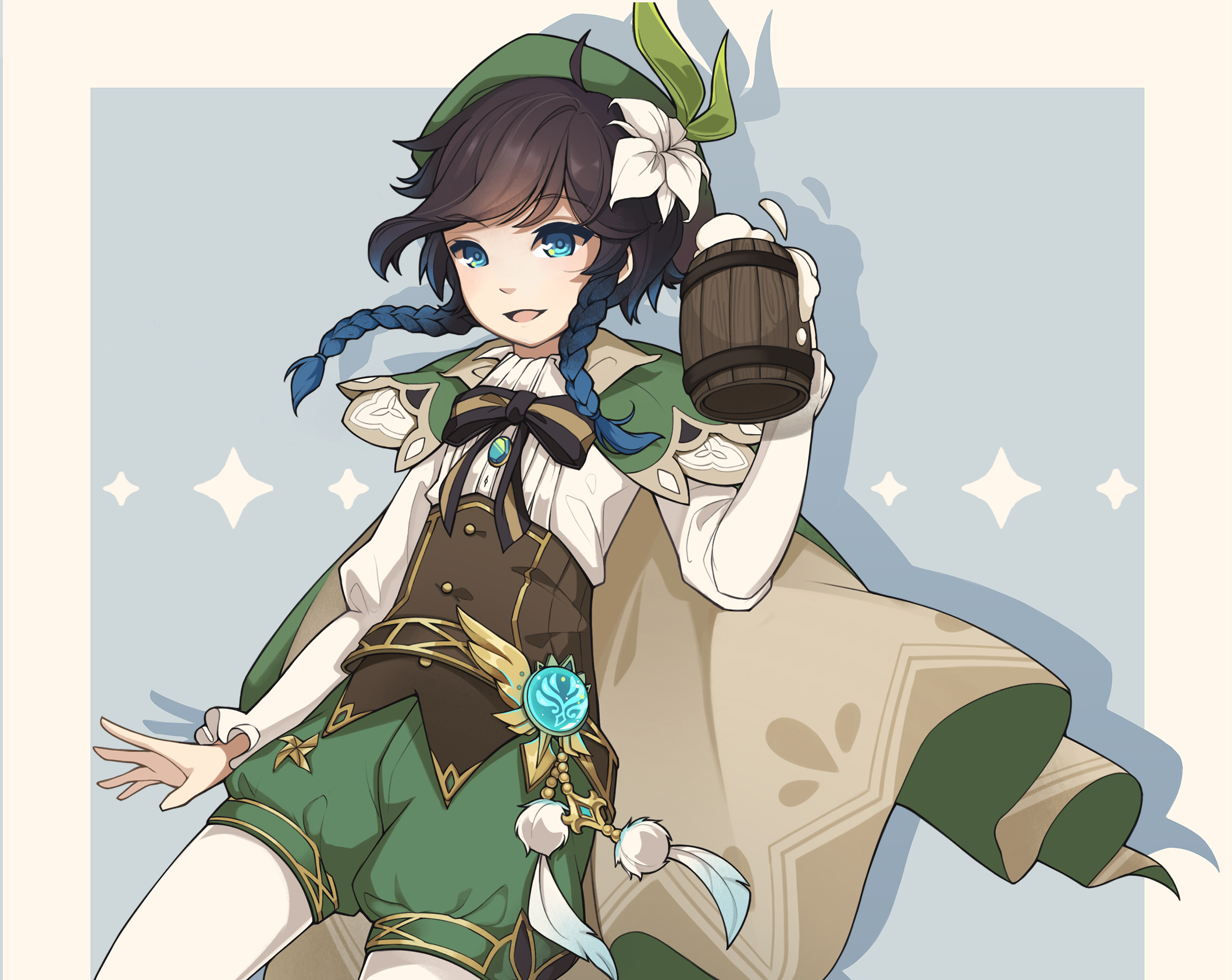 Venti from Genshin Impact holding a mug of beer HD Wallpaper