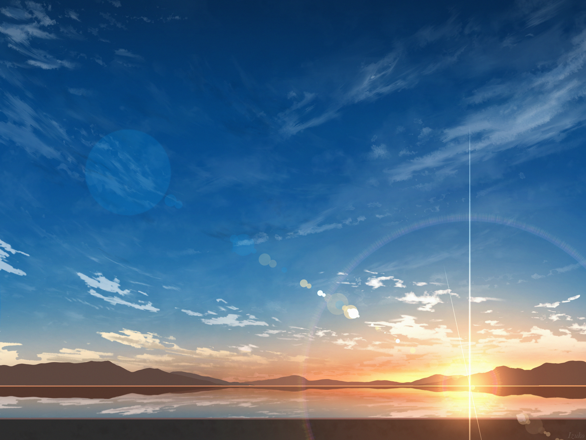 Sunset over mountains reflected in water HD Wallpaper