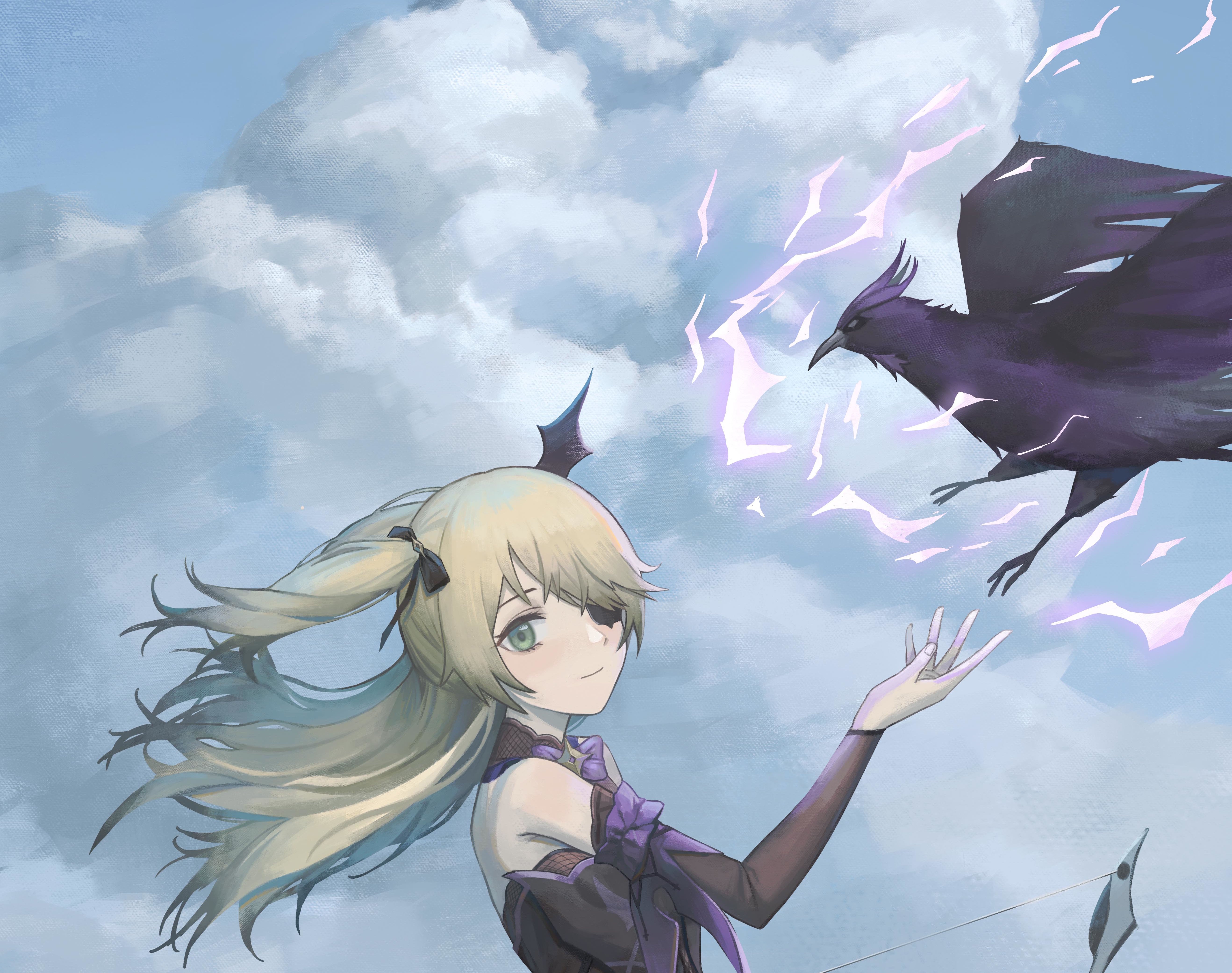 Fischl from Genshin Impact with a raven HD Wallpaper