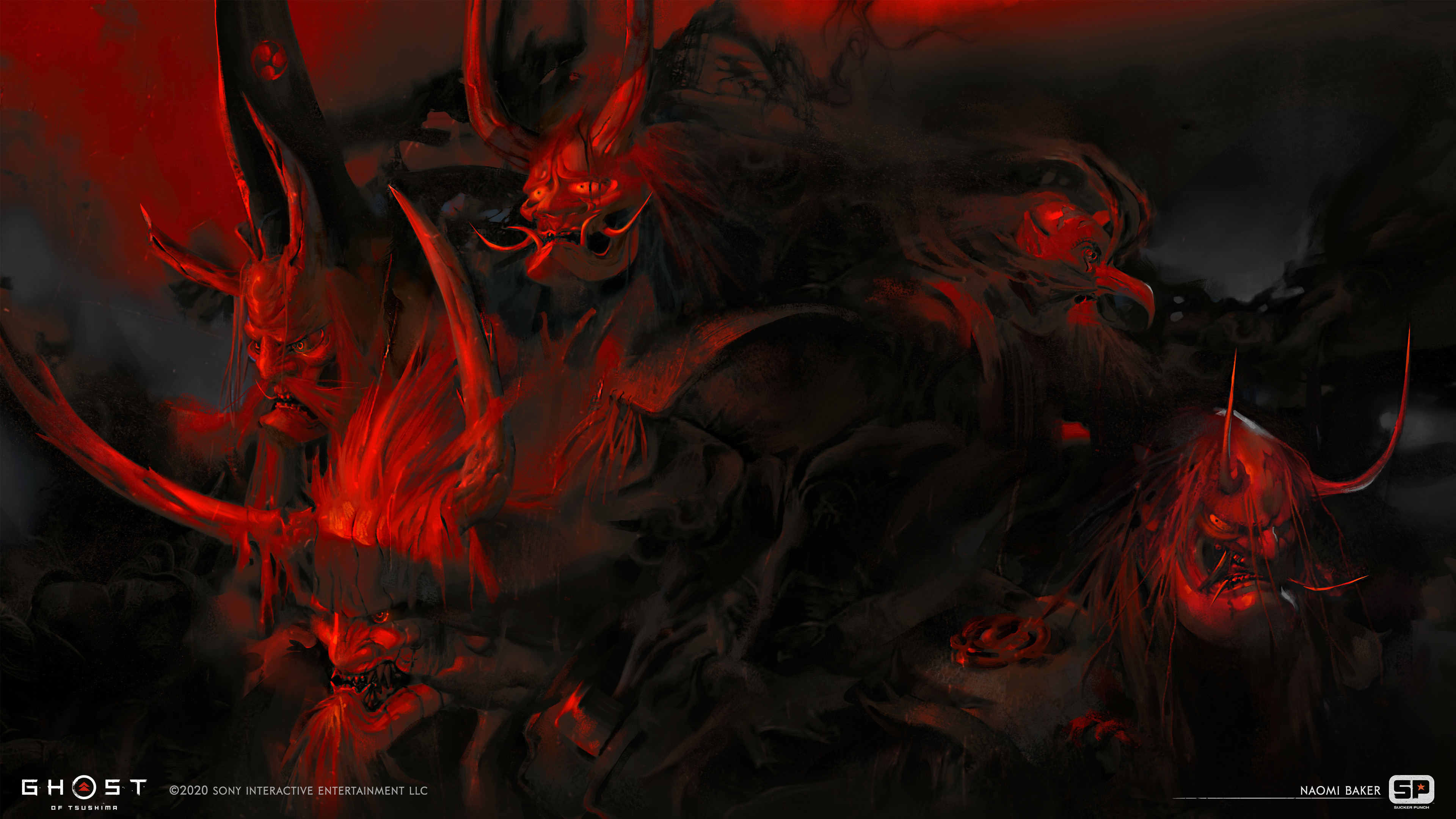 Ghost of Tsushima concept art with demonic masks HD Wallpaper