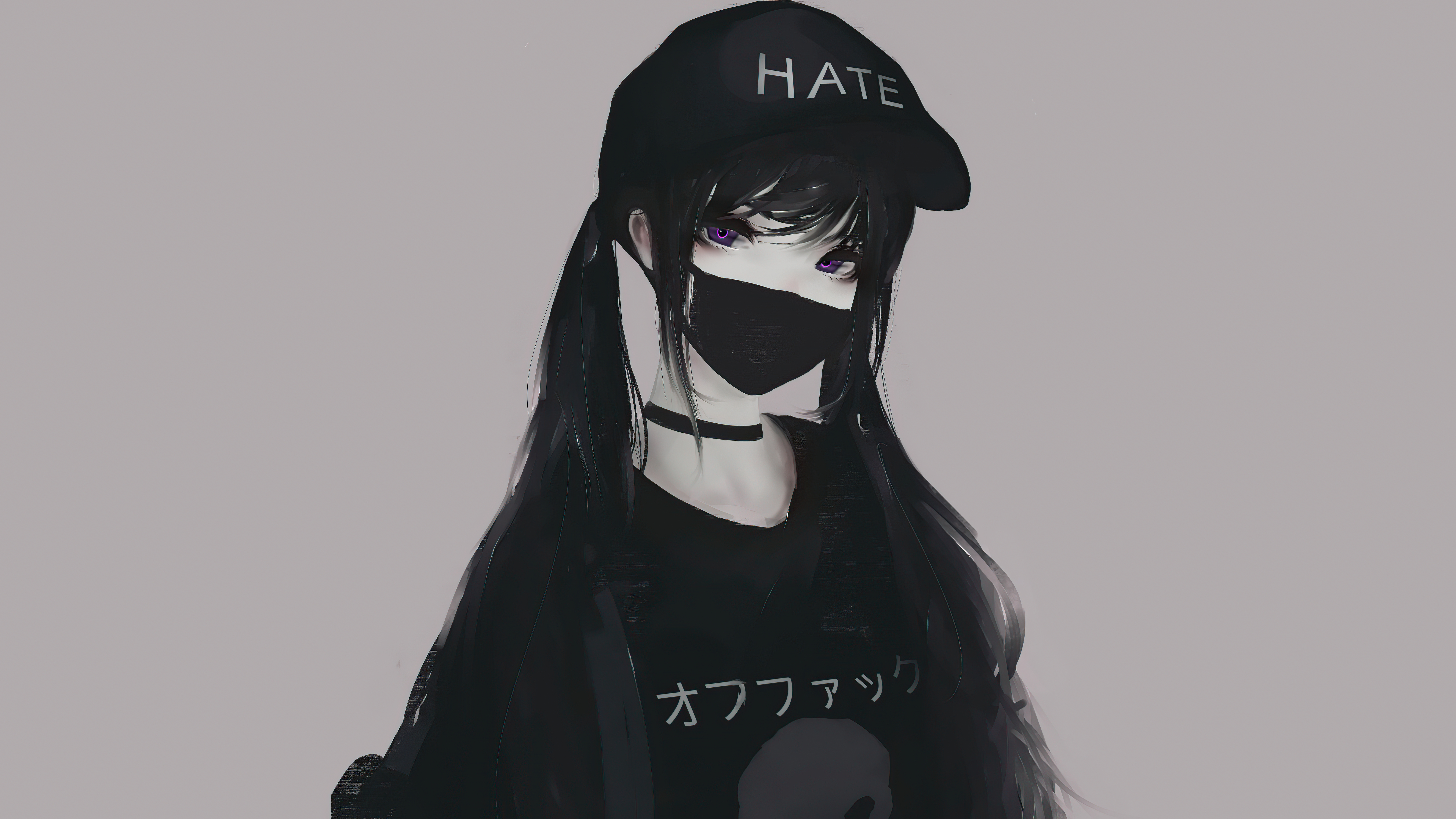 Anime girl with black hair and mask HD Wallpaper