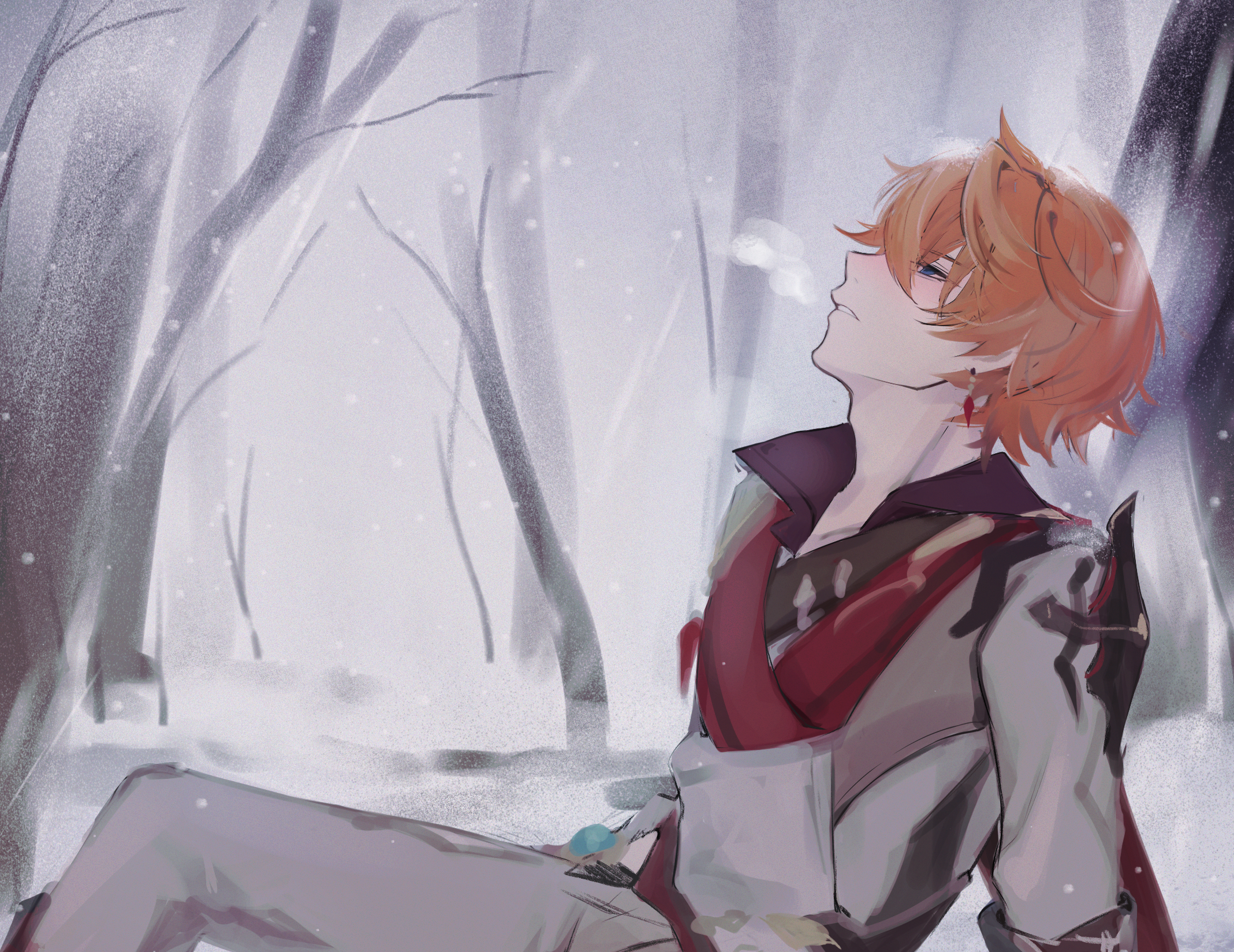 Tartaglia Childe from Genshin Impact in a snowy forest HD Wallpaper