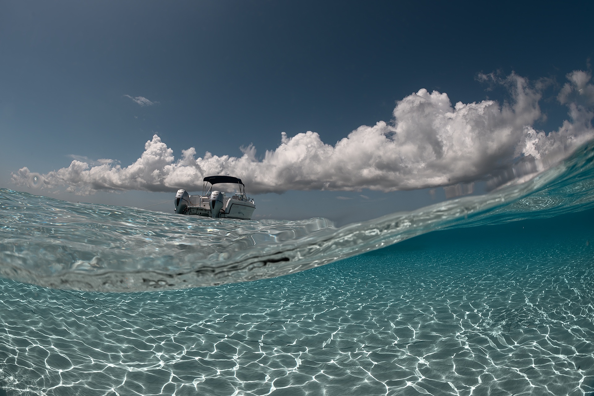 Boat on the sea under clouds HD Wallpaper