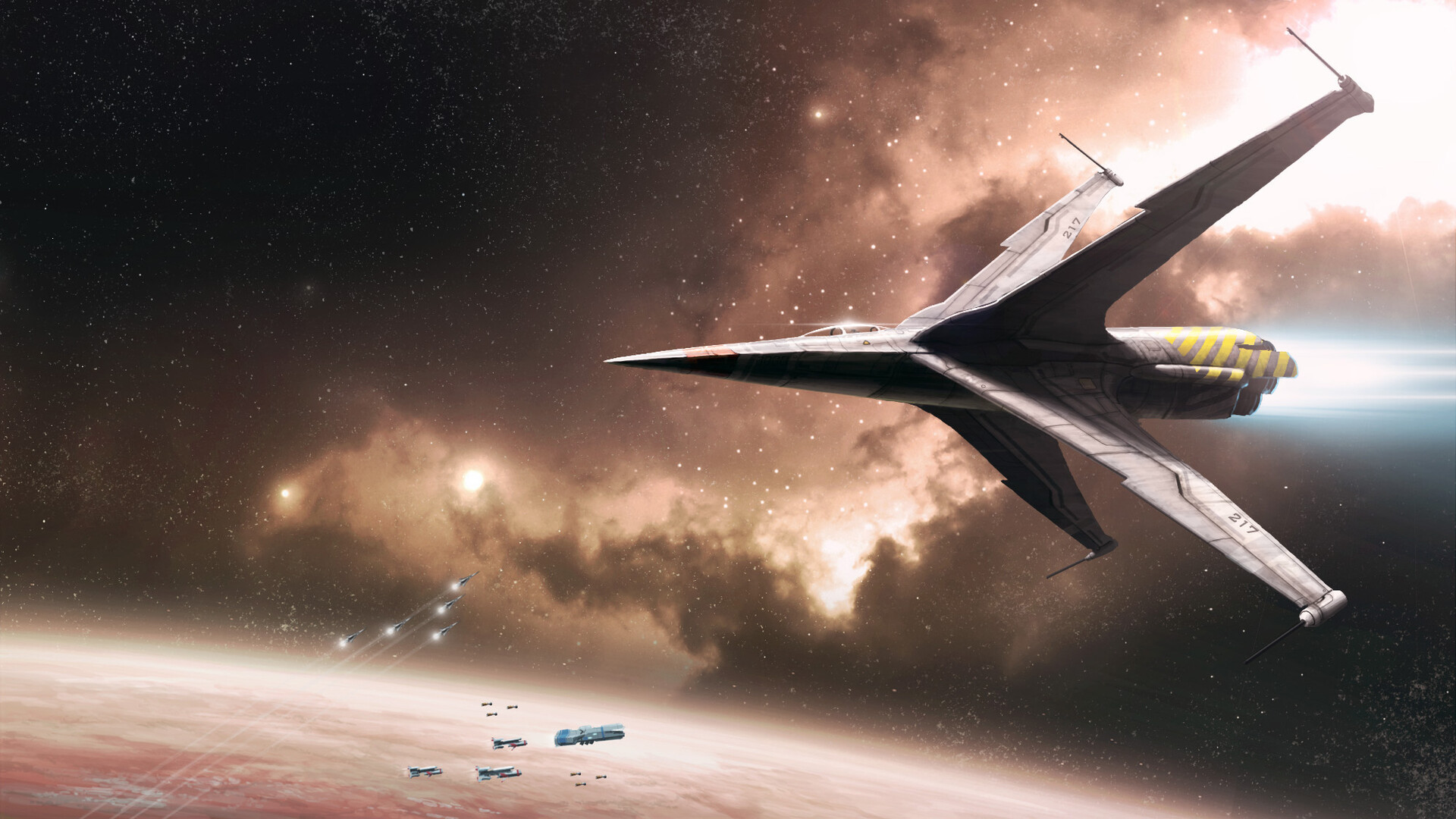 Sci Fi Spaceship Fleet in Space HD Wallpaper