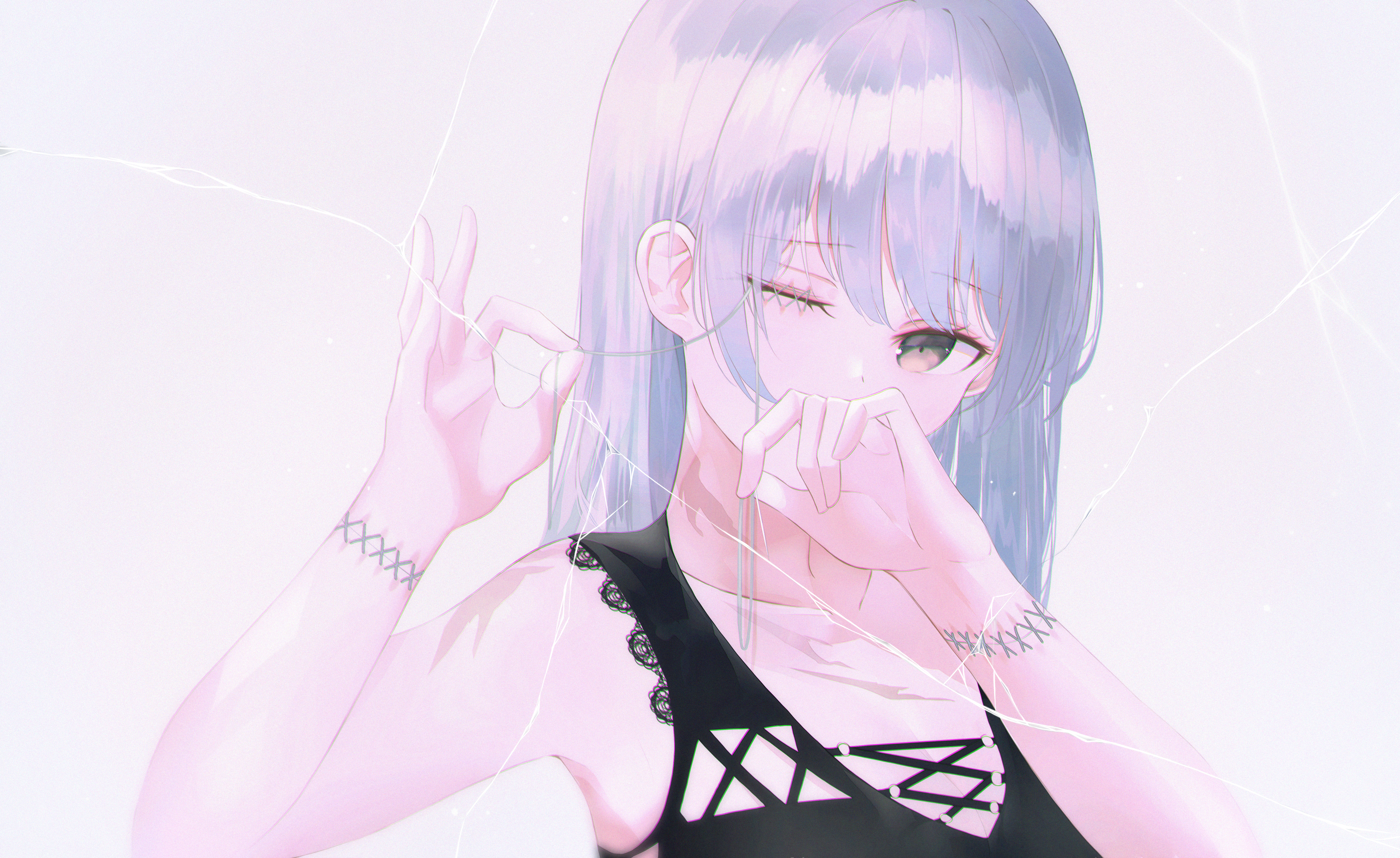 Girl with white hair playing with string HD Wallpaper