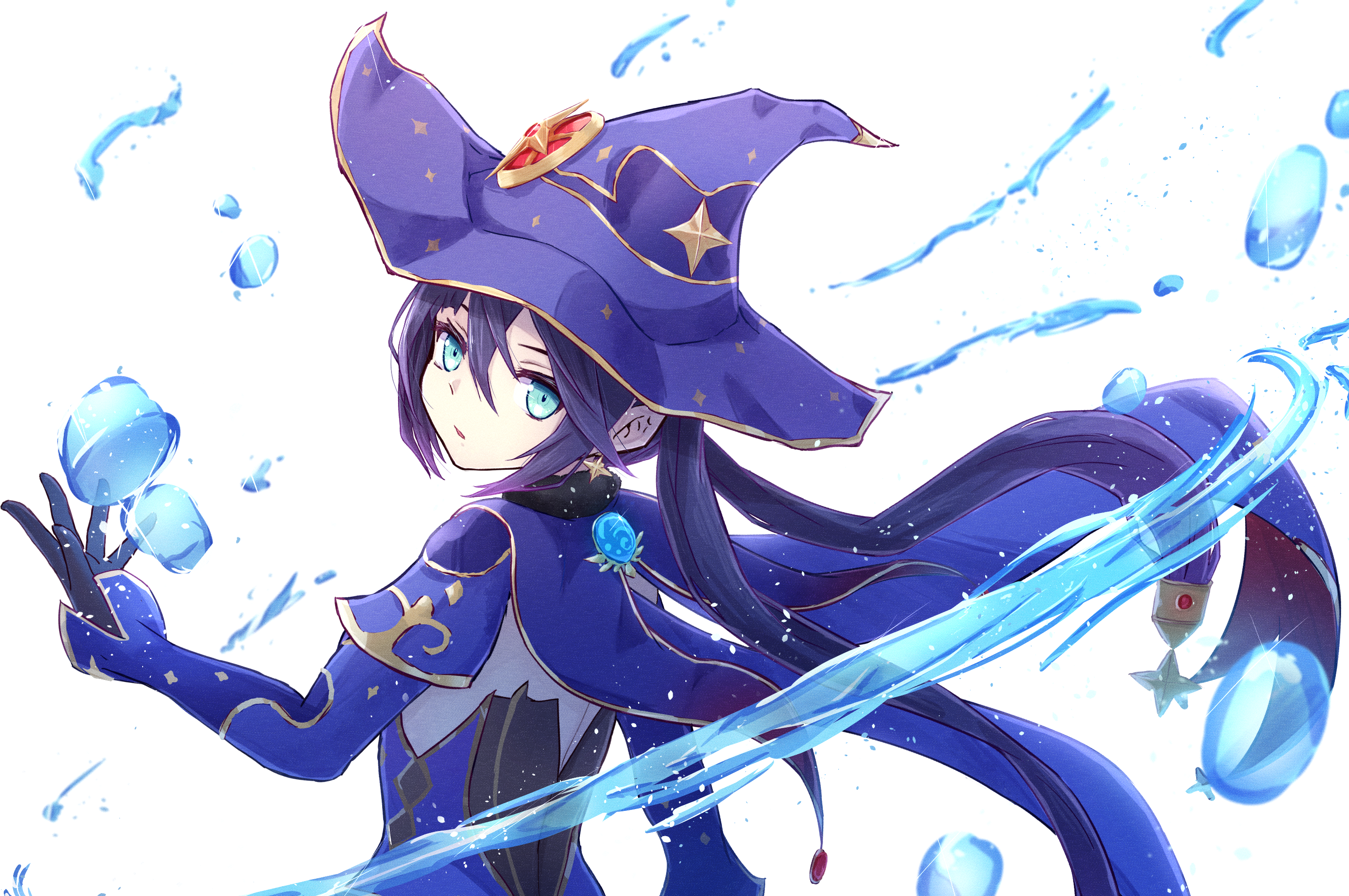 Mona from Genshin Impact with water magic HD Wallpaper
