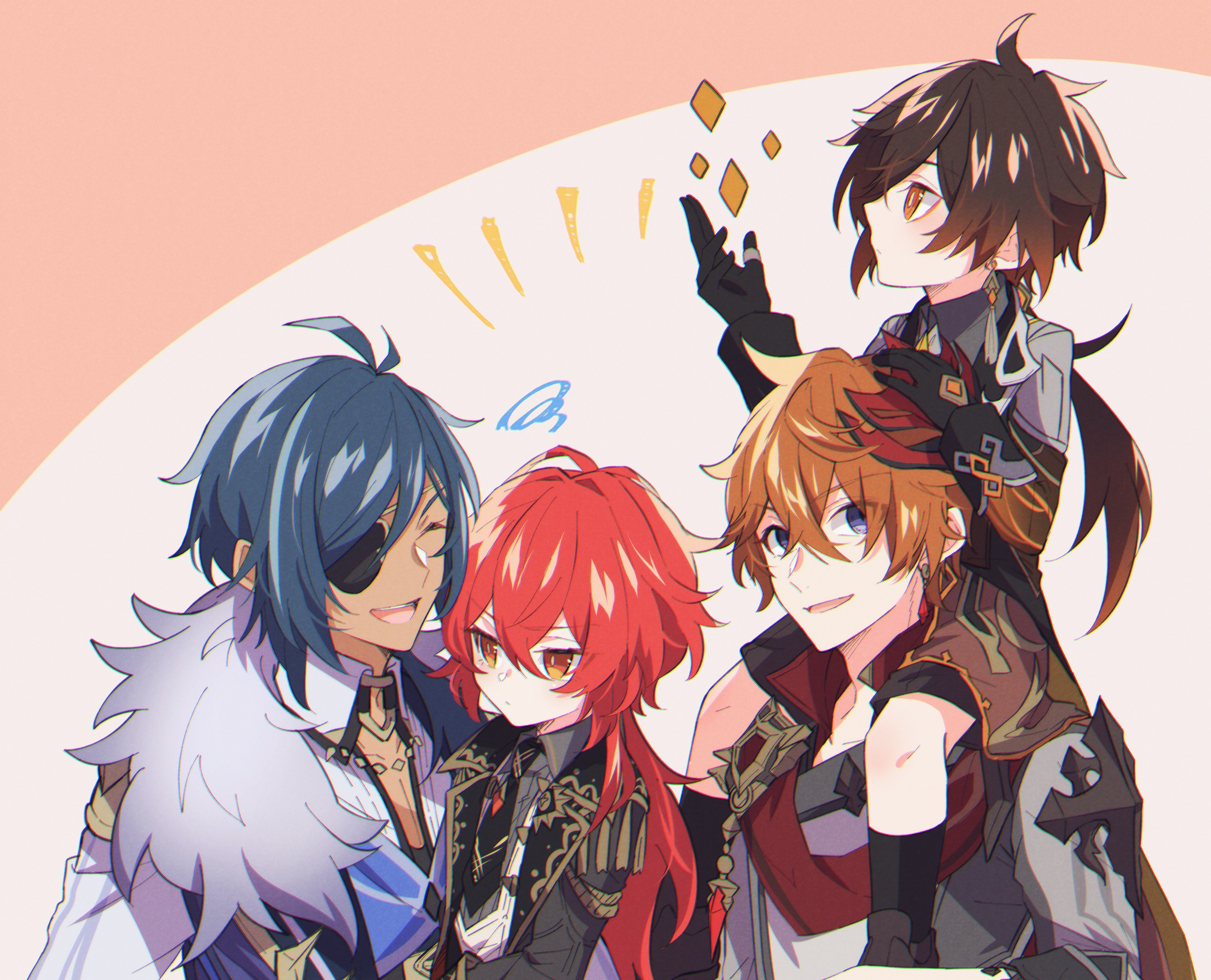 Kaeya, Diluc, Tartaglia, and Zhongli from Genshin Impact HD Wallpaper