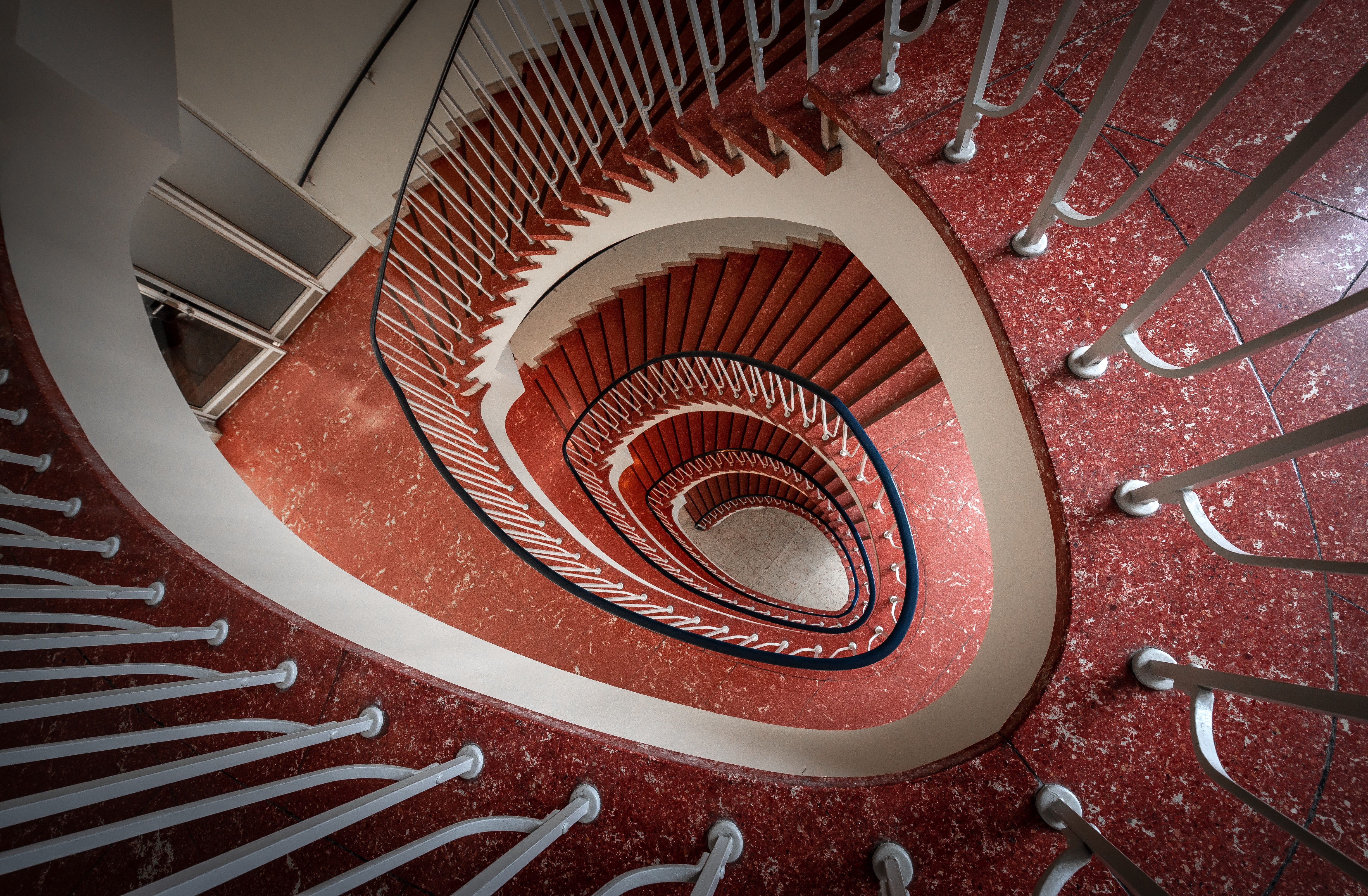 Spiral Staircase with Red Marble HD Wallpaper