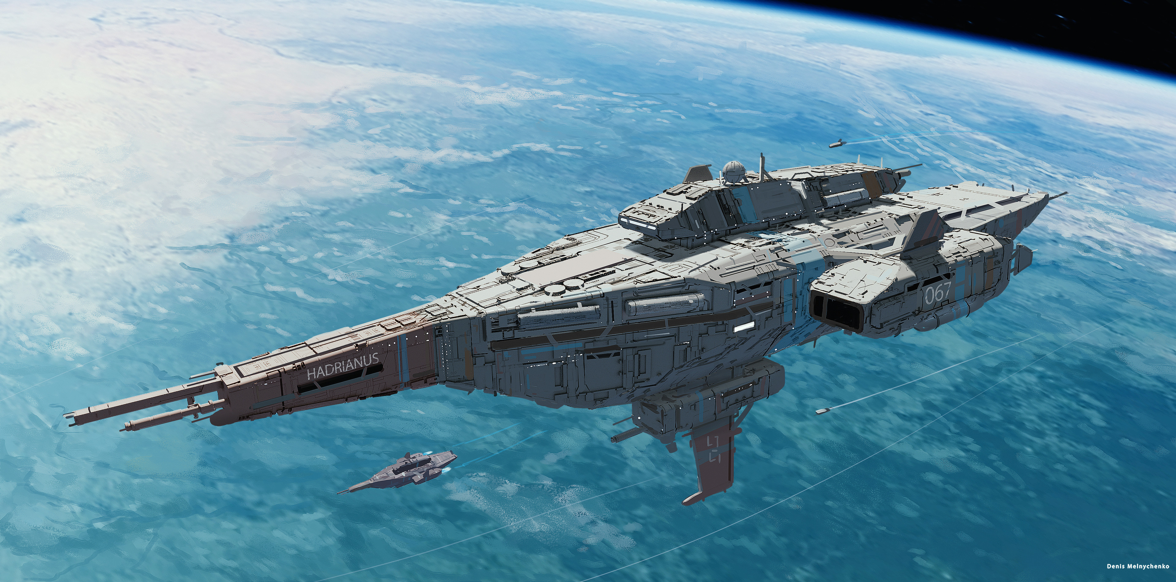 Spaceship HADRIANUS in orbit above Earth HD Wallpaper