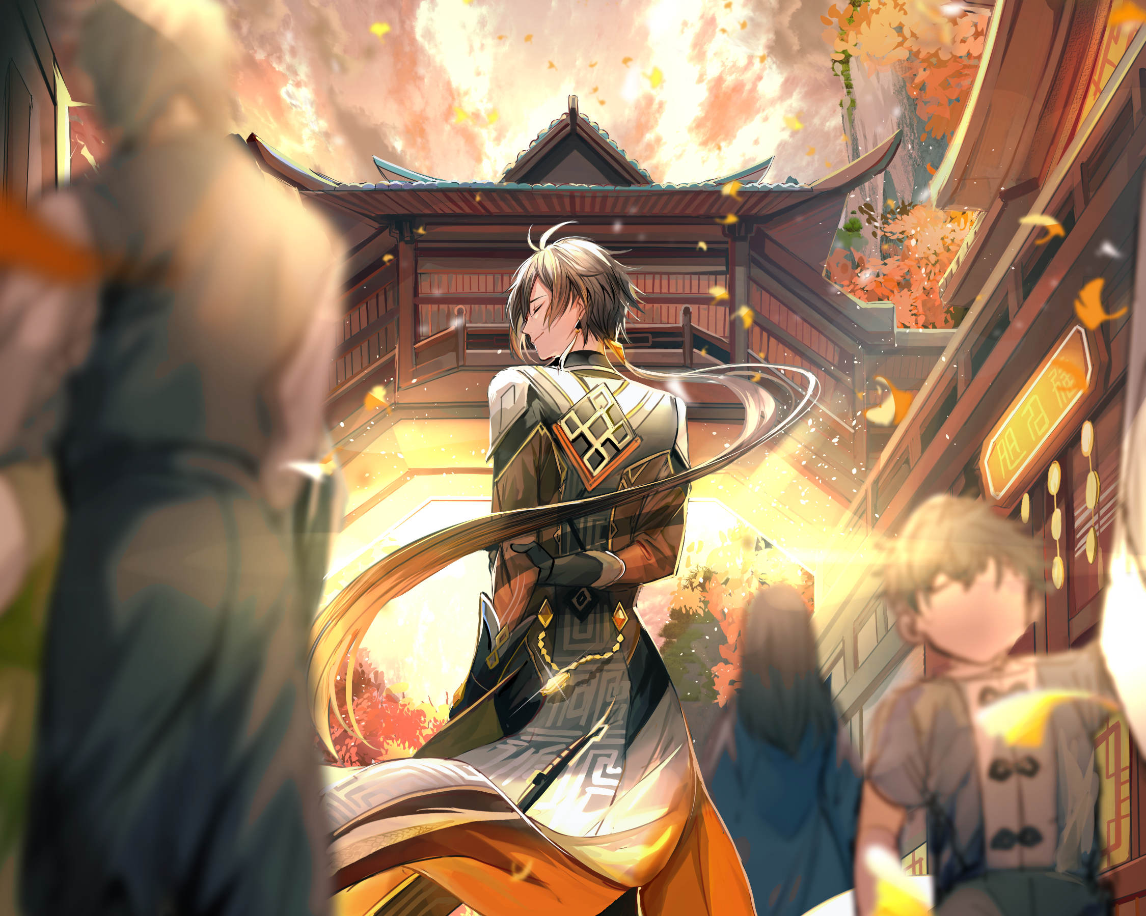 Zhongli from Genshin Impact in a traditional street HD Wallpaper
