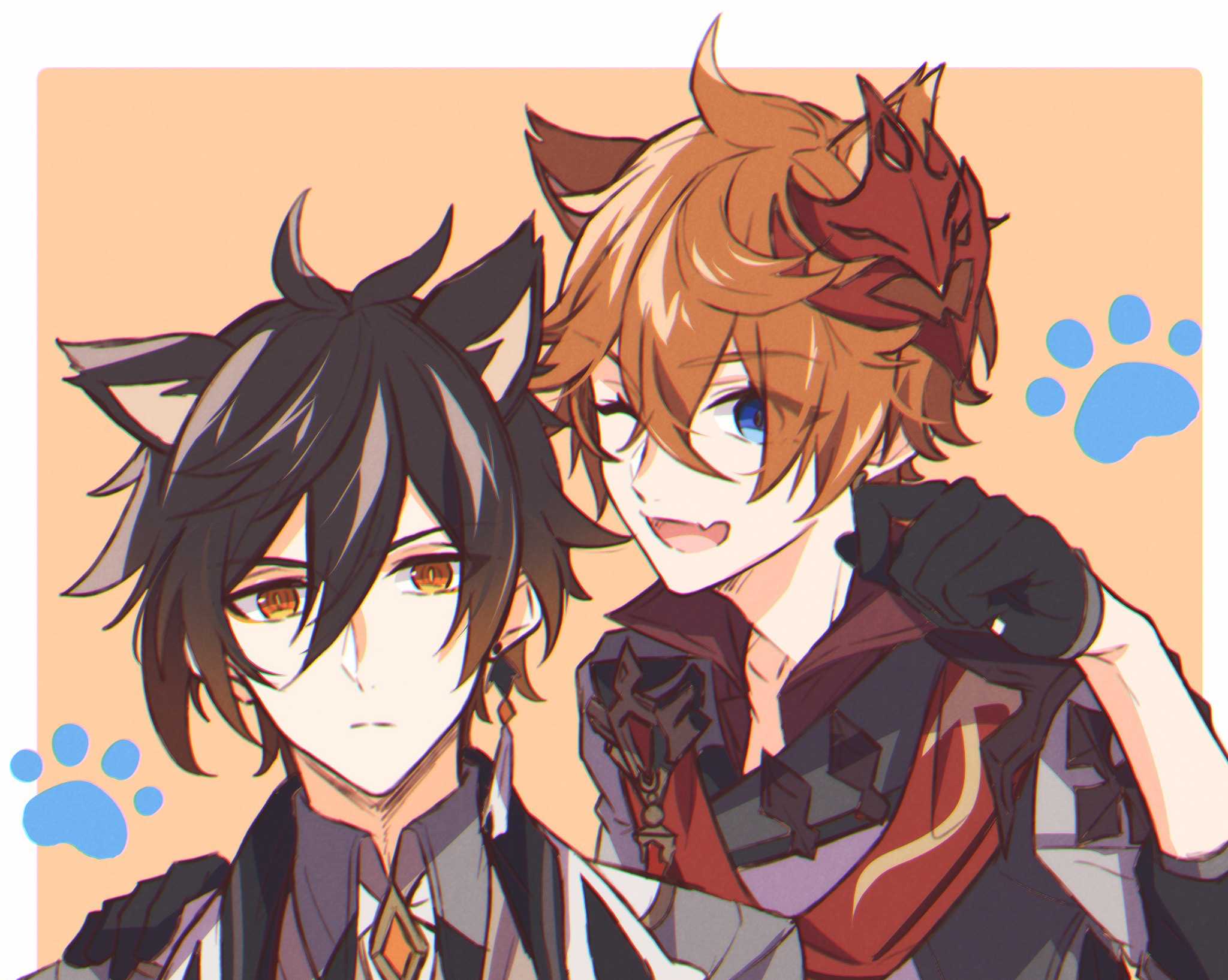 Childe and Zhongli with Animal Ears from Genshin Impact HD Wallpaper