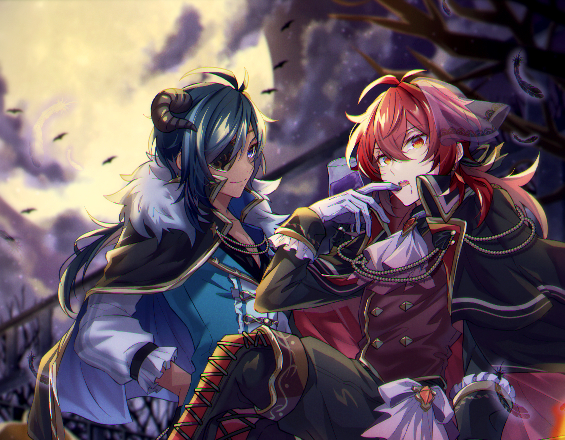 Kaeya and Diluc from Genshin Impact in Halloween costumes HD Wallpaper
