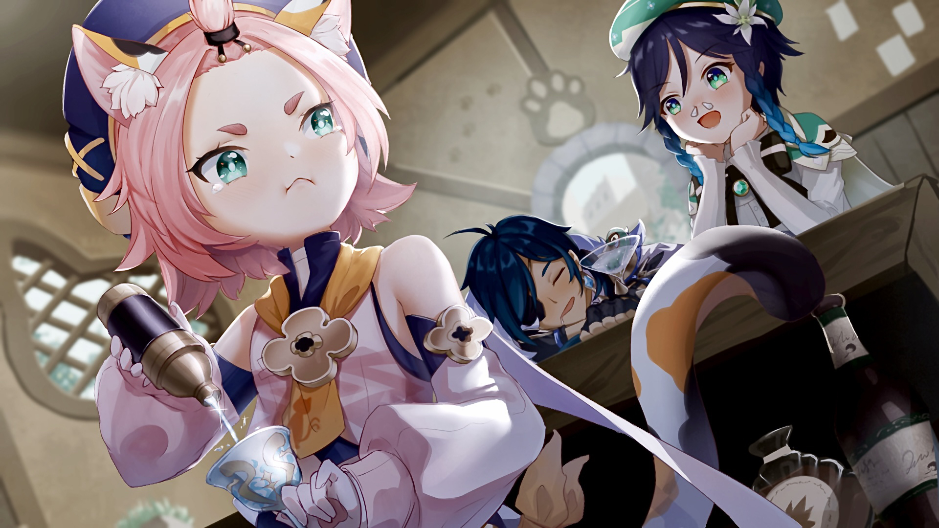 Diona Kaeya and Venti from Genshin Impact HD Wallpaper