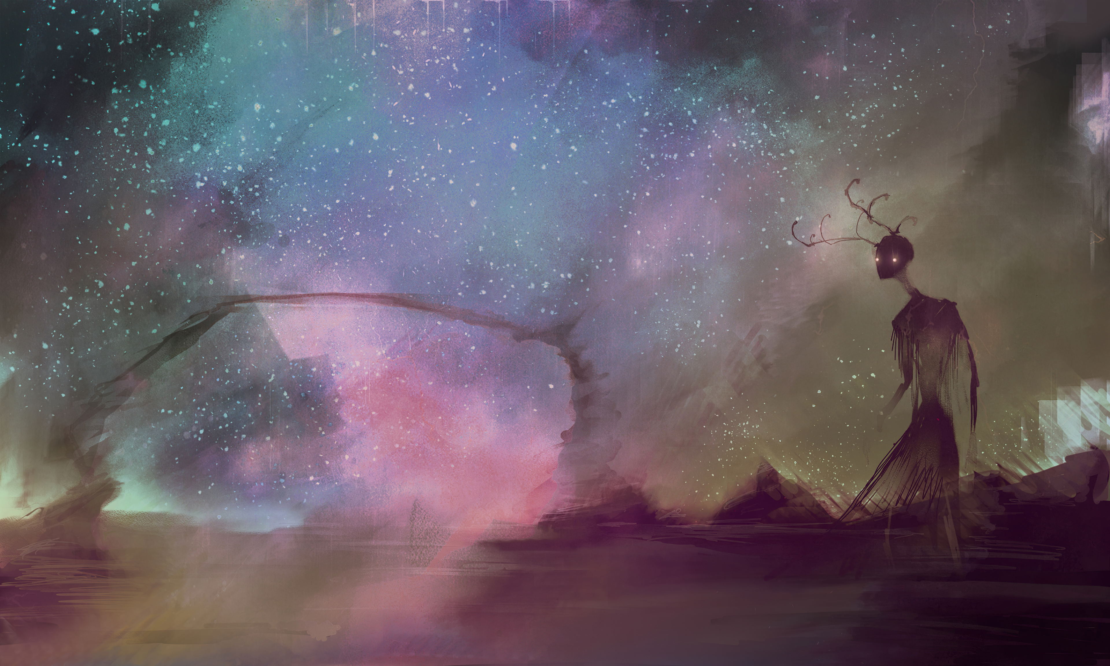 Dark Creature in Cosmic Landscape 4K HD Wallpaper