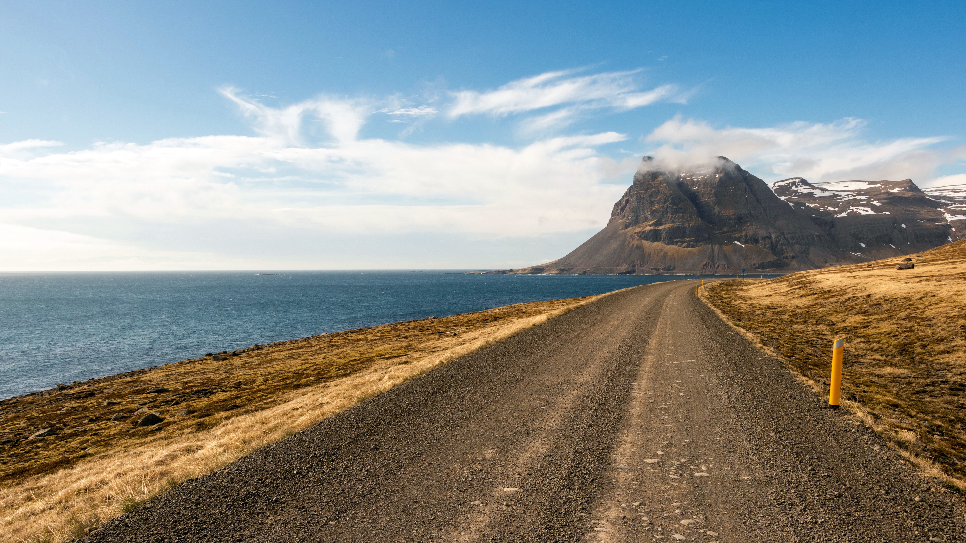 Road by the Sea and Mountain in Iceland 4K HD Wallpaper