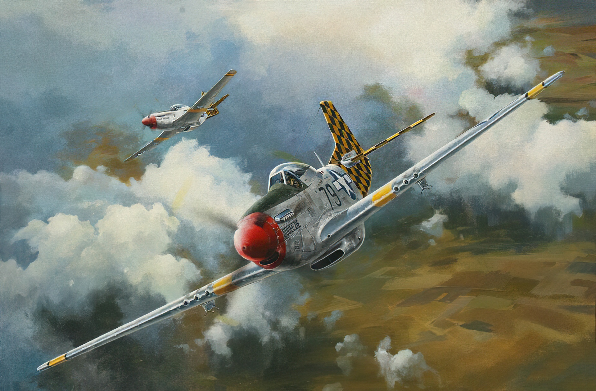 Two North American P-51 Mustangs in flight HD Wallpaper