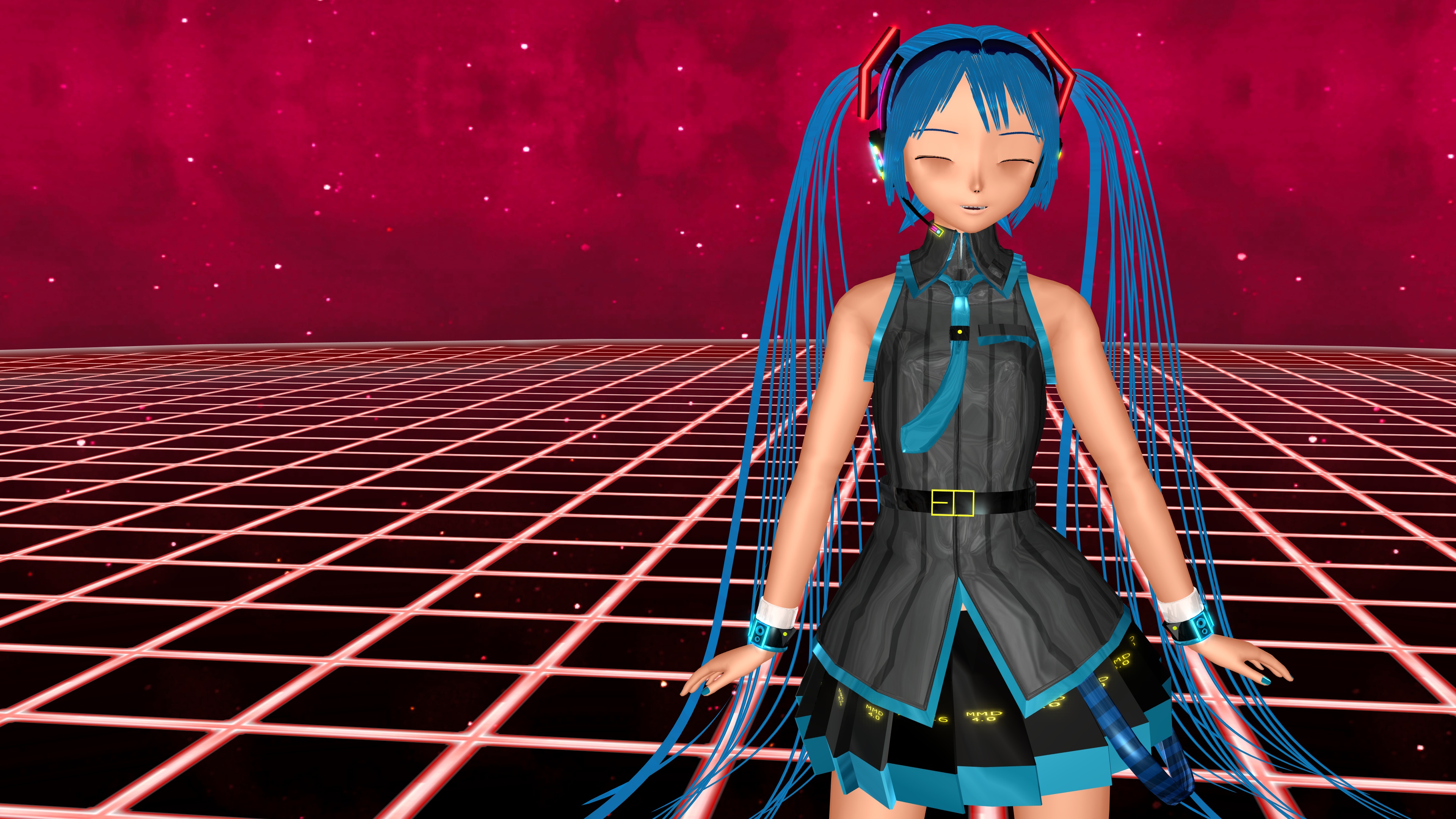 Hatsune Miku in a digital grid world HD Wallpaper