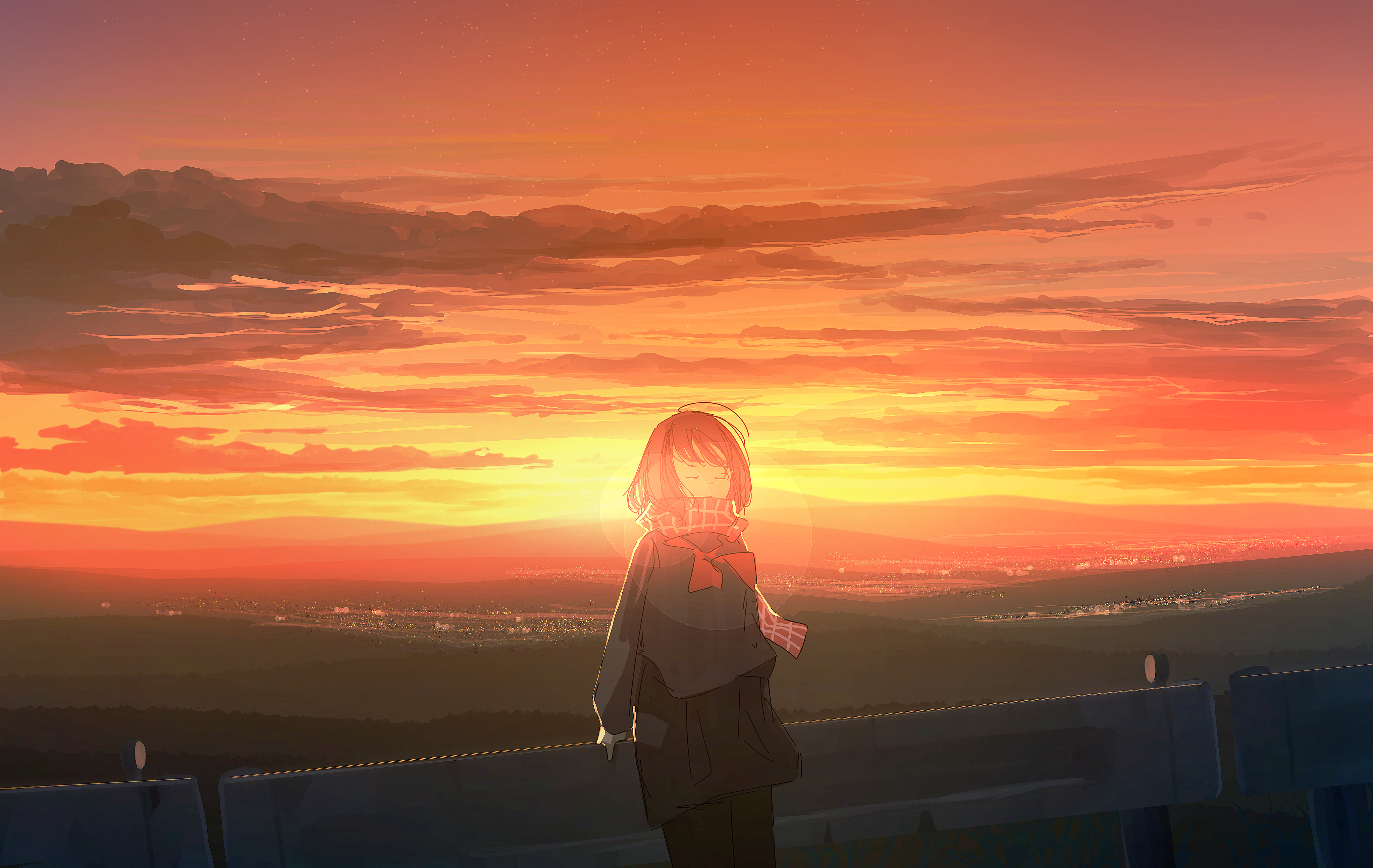 Girl watching sunset 4K HD Wallpaper