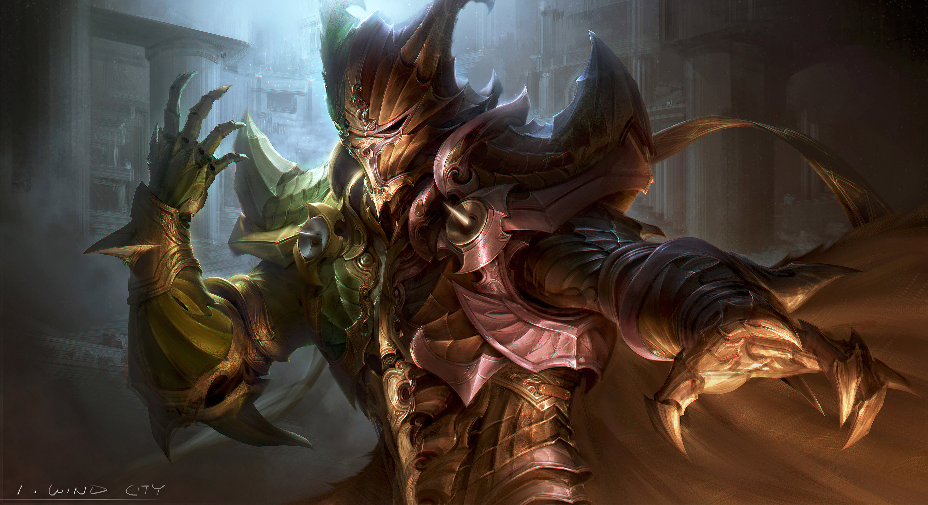 Fantasy Warrior in ornate armor HD Wallpaper