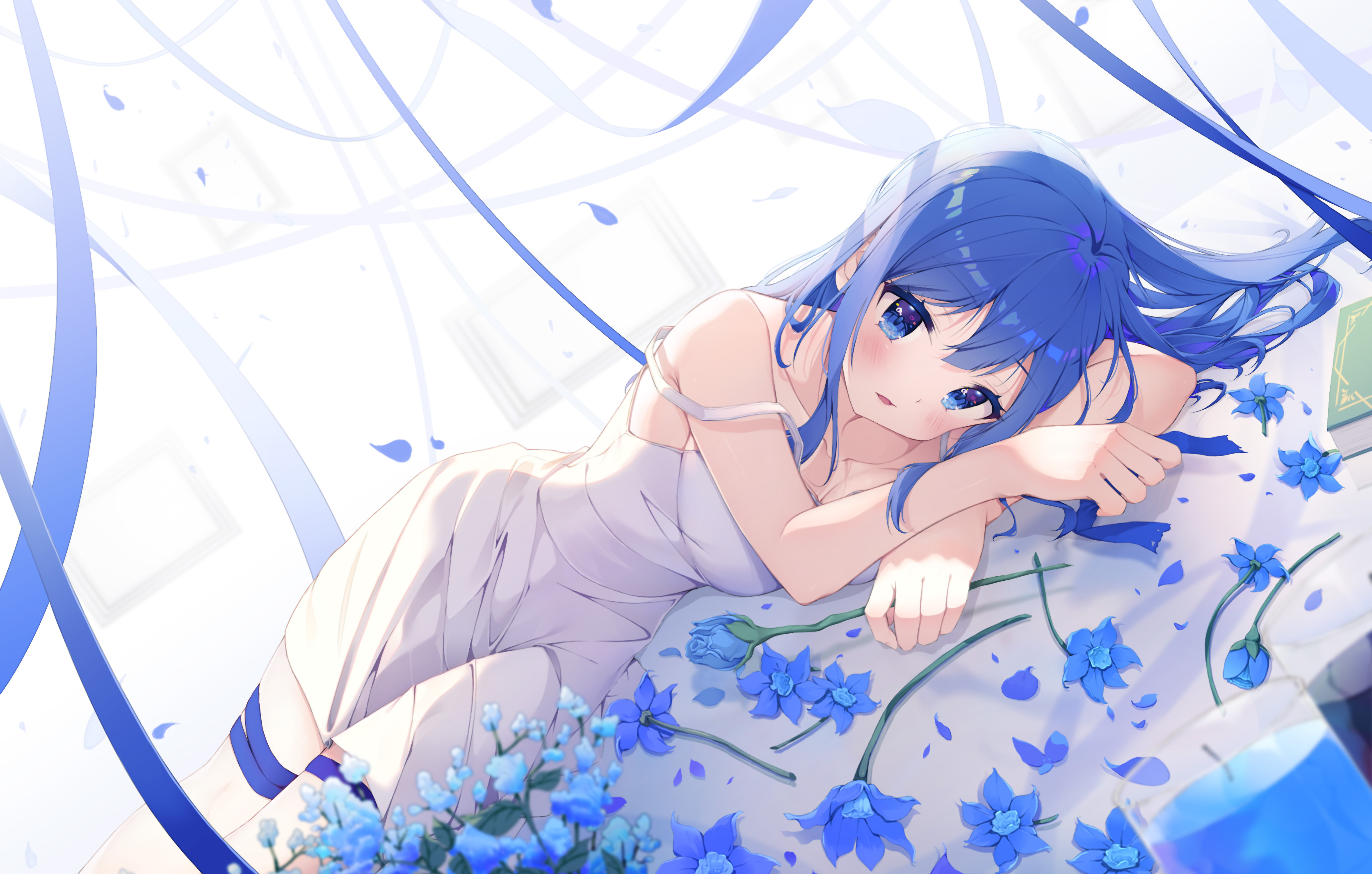 Girl with Blue Hair and Blue Eyes Lying Down HD Wallpaper