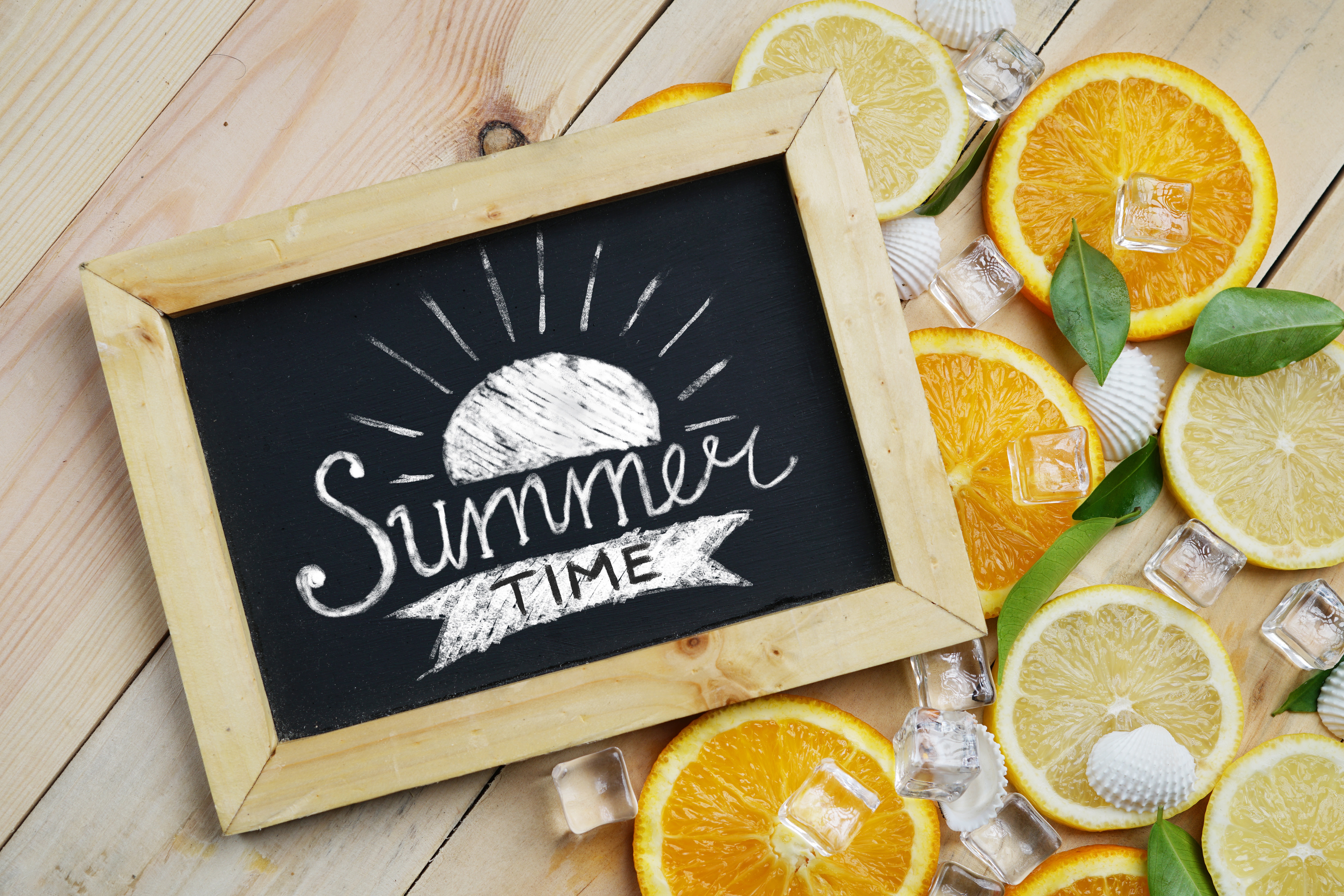 Summer Time Chalkboard Art with Citrus Fruits HD Wallpaper