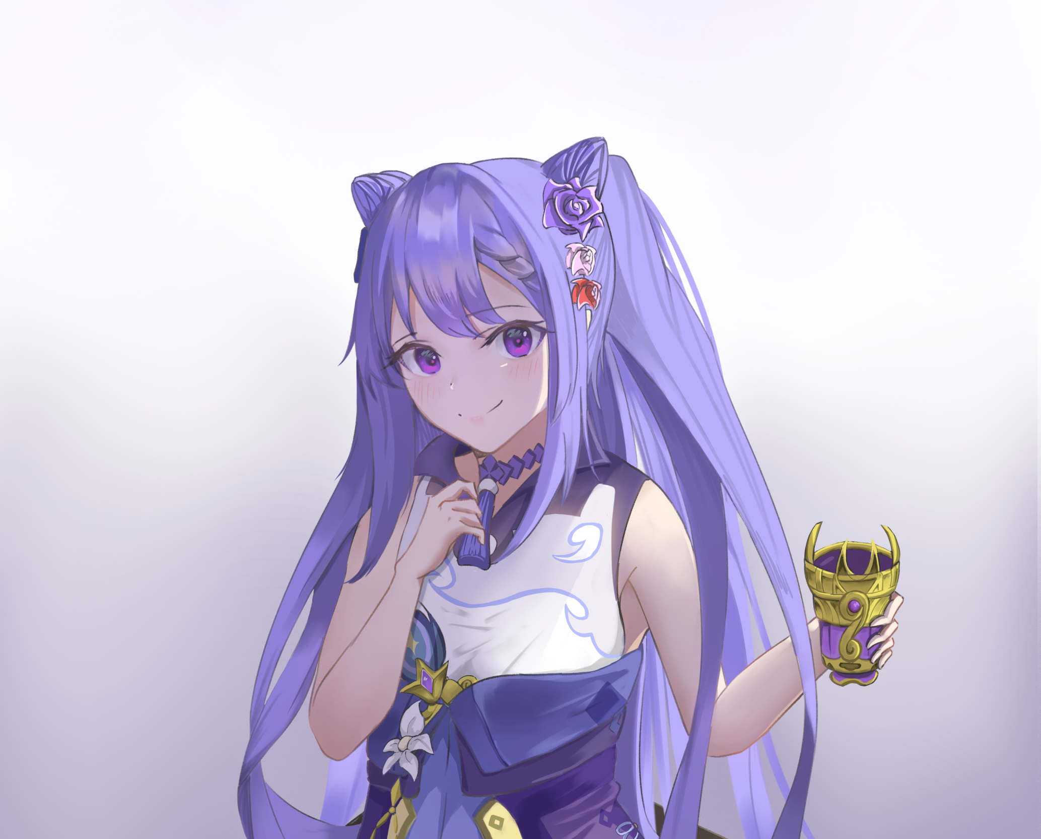 Keqing from Genshin Impact holding a goblet HD Wallpaper