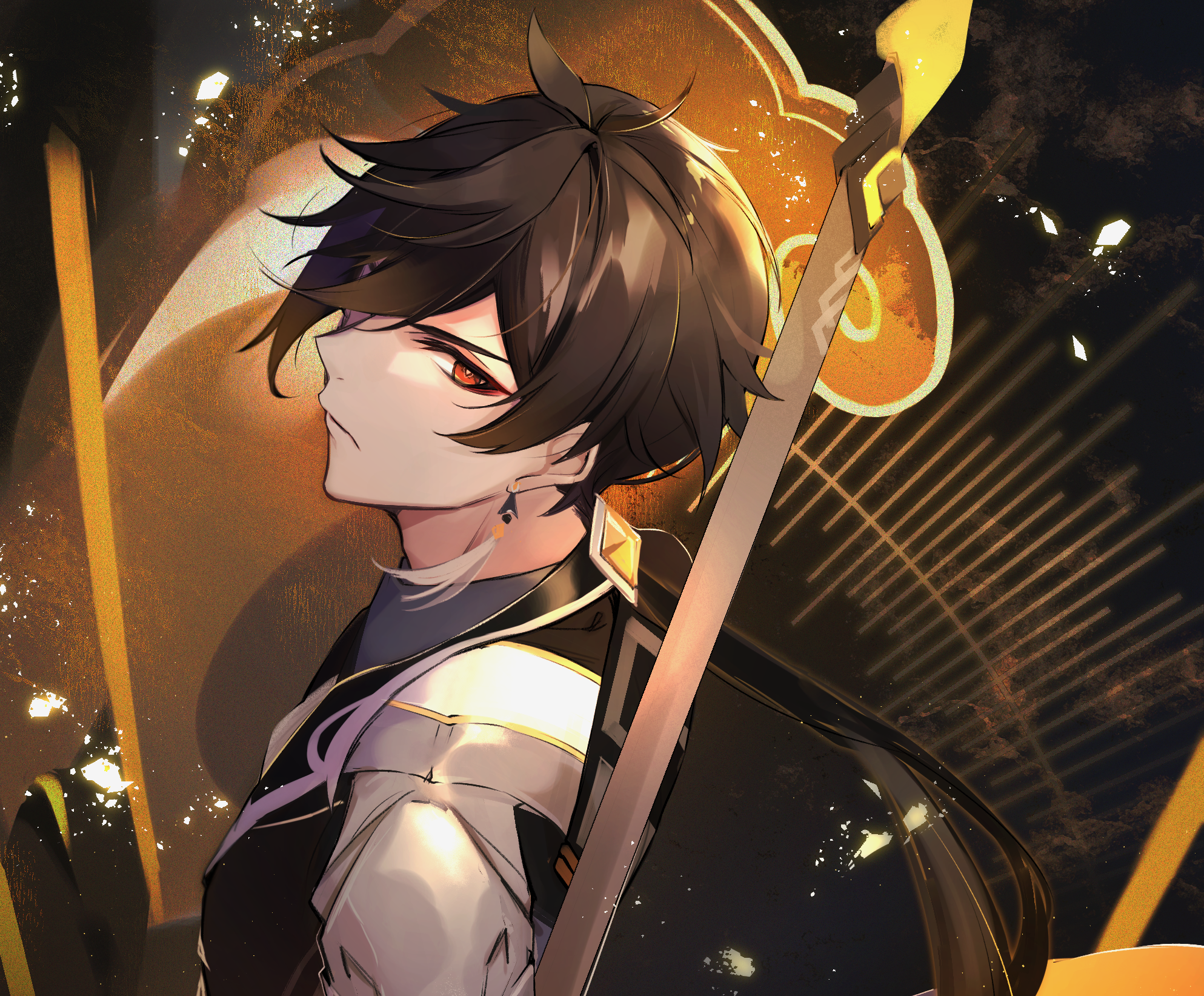Zhongli from Genshin Impact with a polearm HD Wallpaper