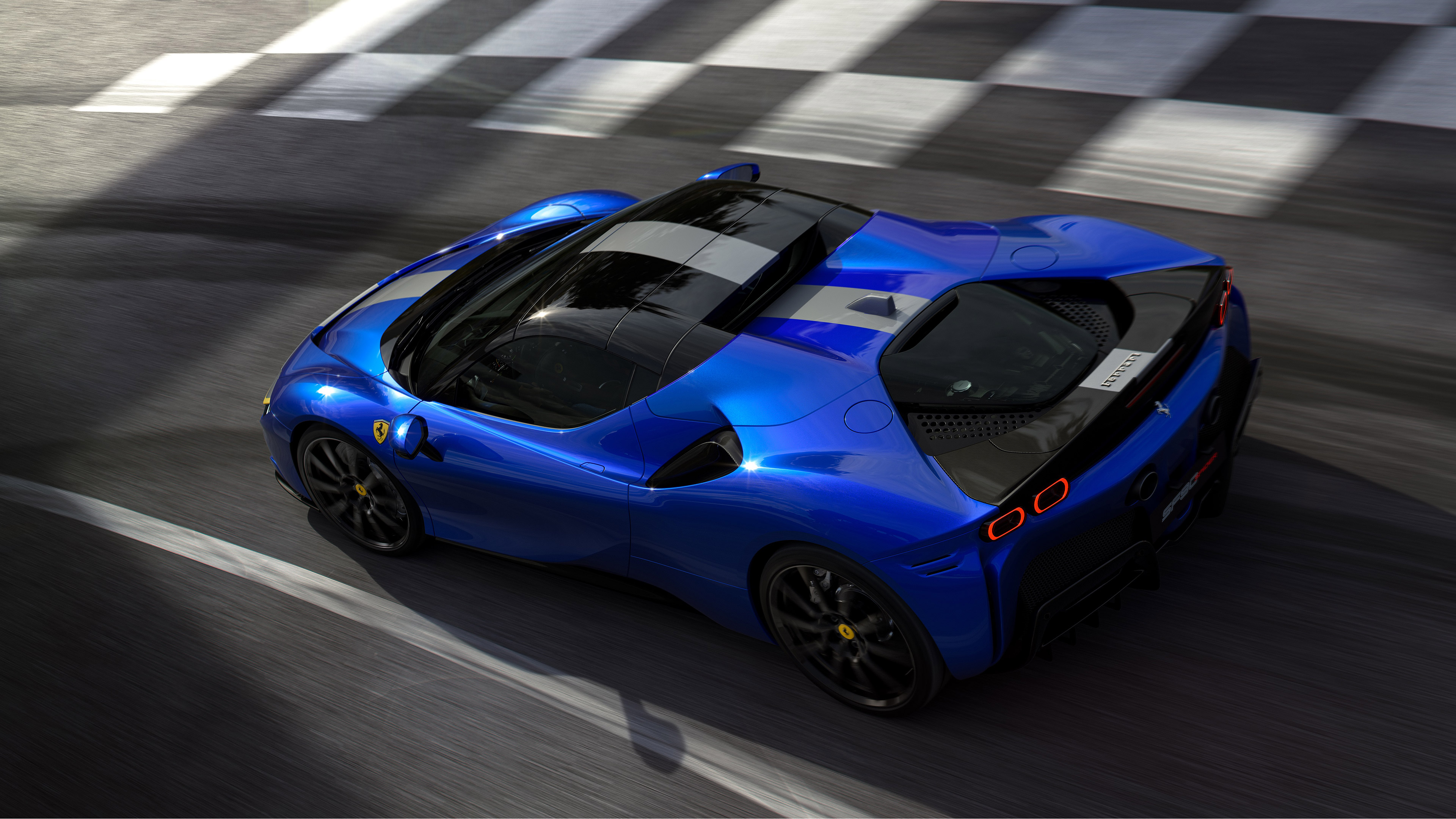 Blue Ferrari SF90 Spider on a Racetrack HD Wallpaper
