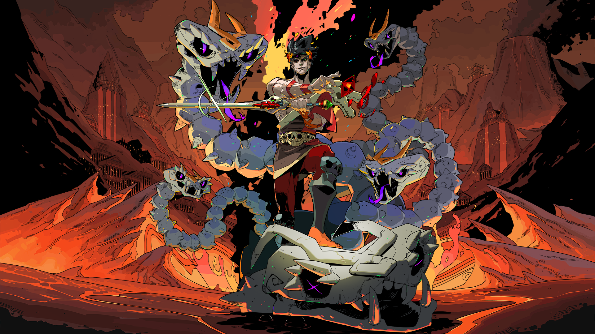 Zagreus from Hades with Hydra monsters HD Wallpaper