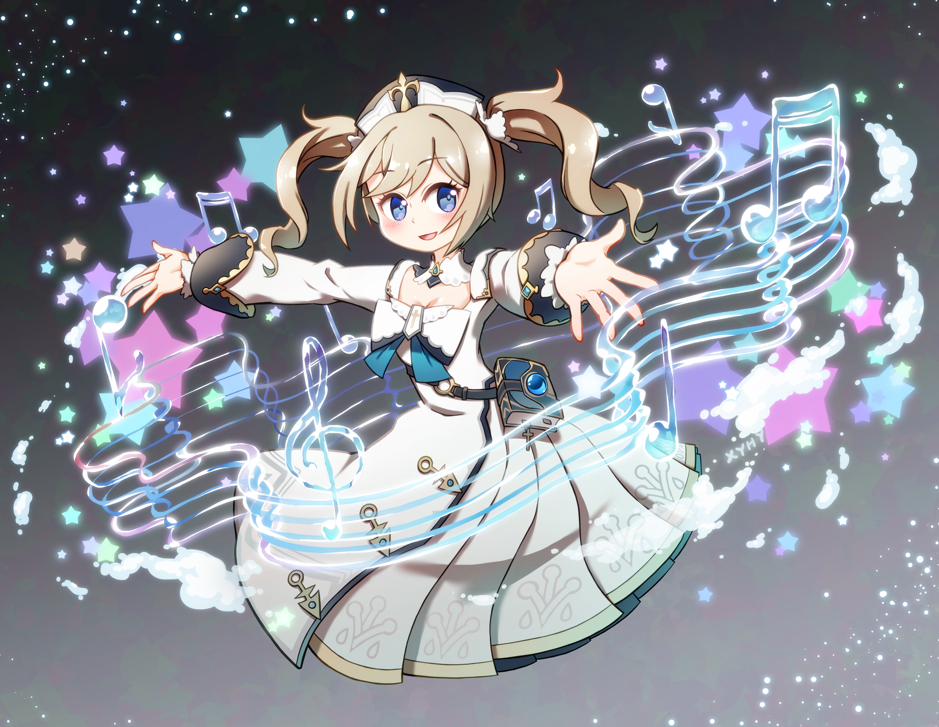 Barbara from Genshin Impact singing with musical notes HD Wallpaper